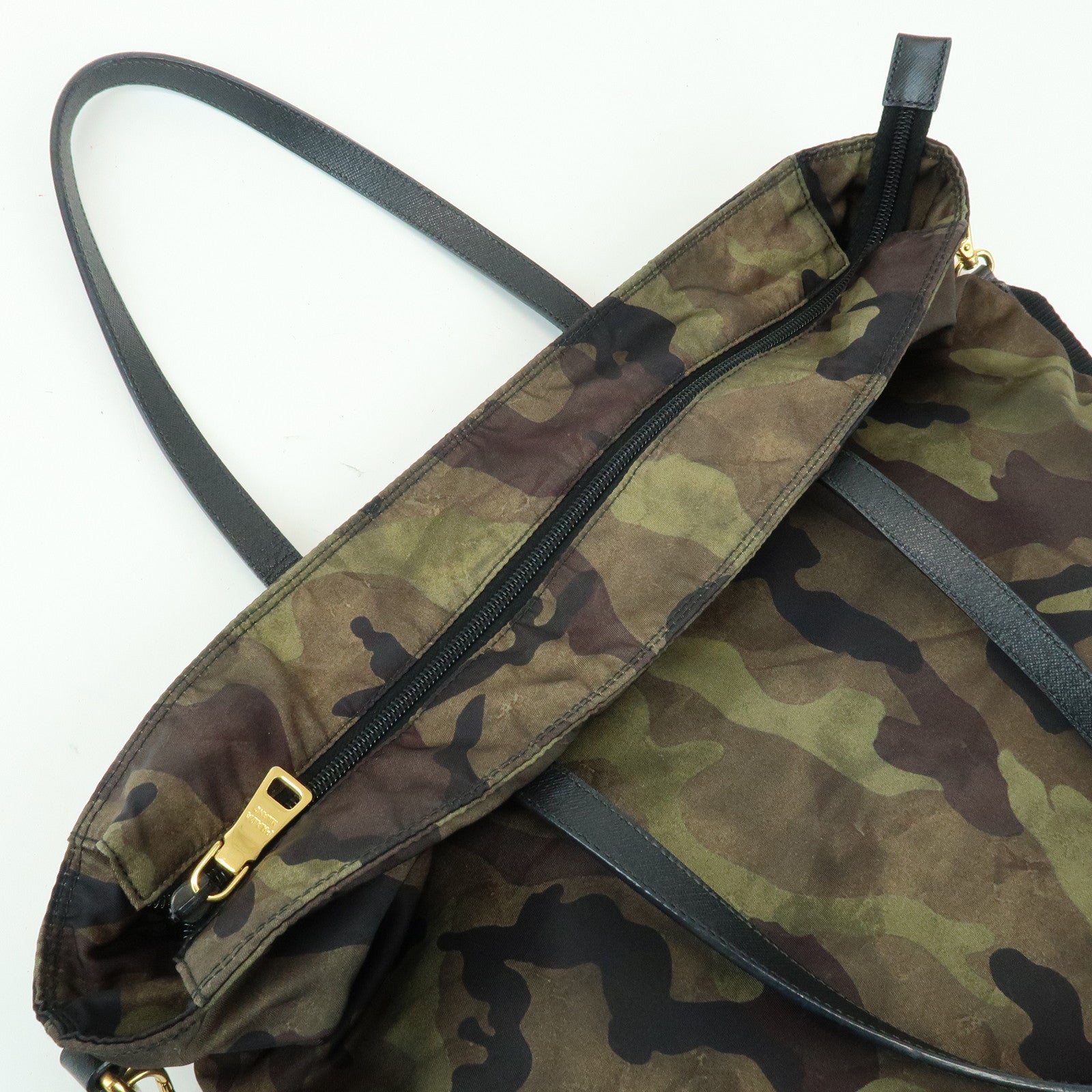 PRADA Triangle Logo Nylon Saffiano Leather 2Way Hand Shoulder Bag Khaki