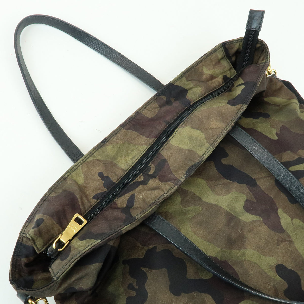 PRADA Triangle Logo Nylon Saffiano Leather 2Way Hand Shoulder Bag Khaki