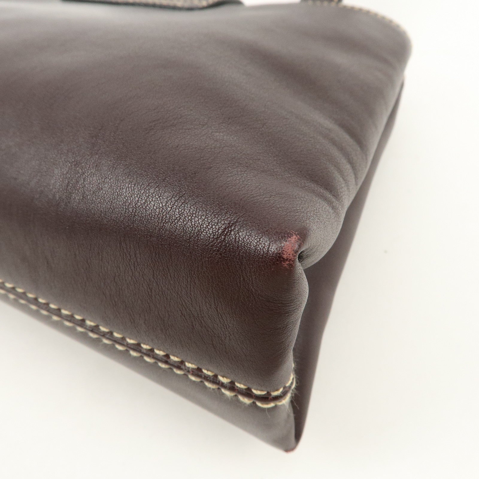 BVLGARI  Leather Tote Bag Hand Bag Dark Brown Gold HDW Used