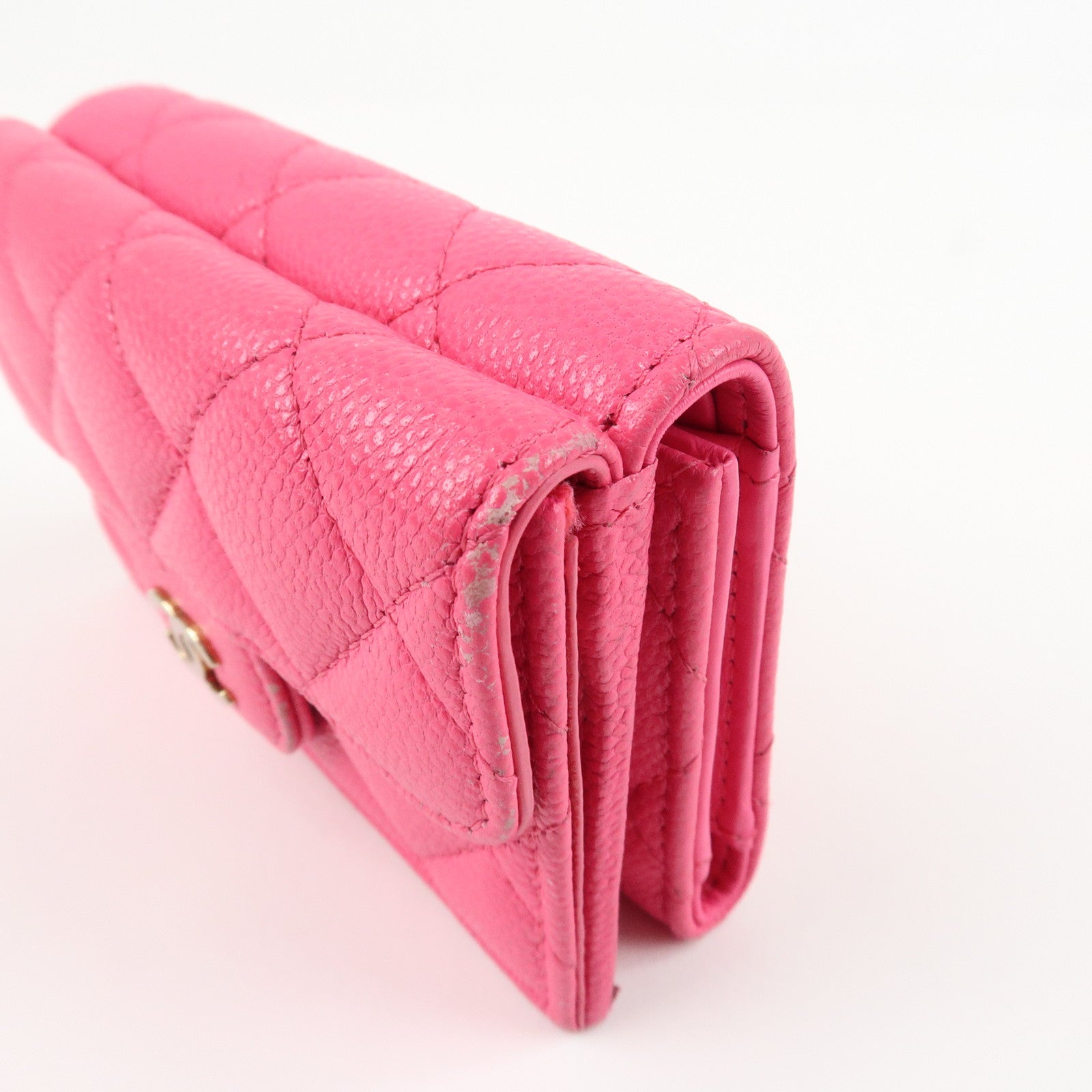 CHANEL Matelasse Caviarskin Classic Small Flap Wallet Pink AP0230 Used
