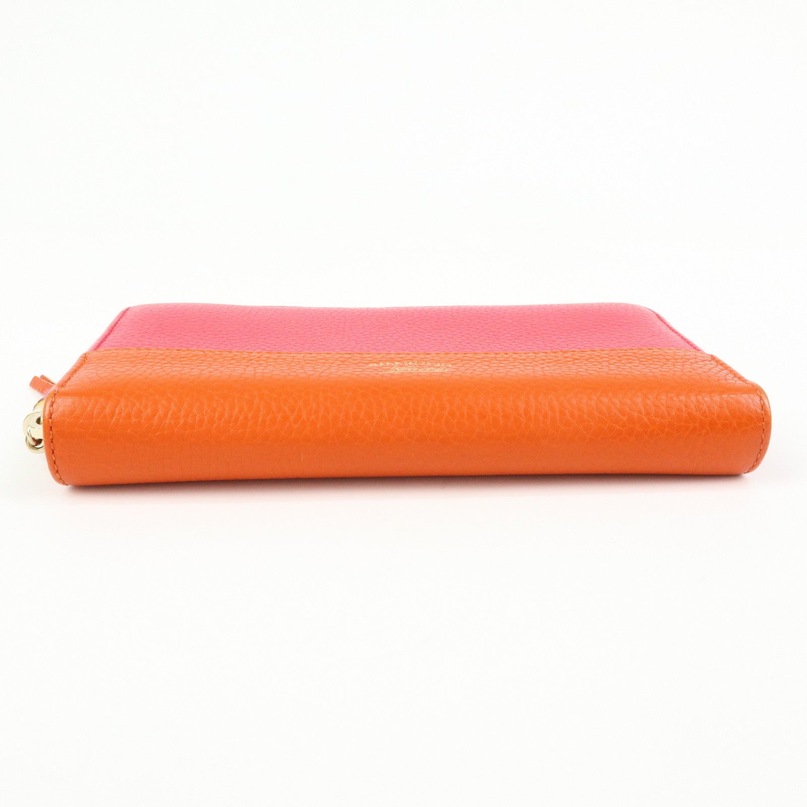 GUCCI Bamboo Leather Round Zippy Long Wallet Pink Orange 307984