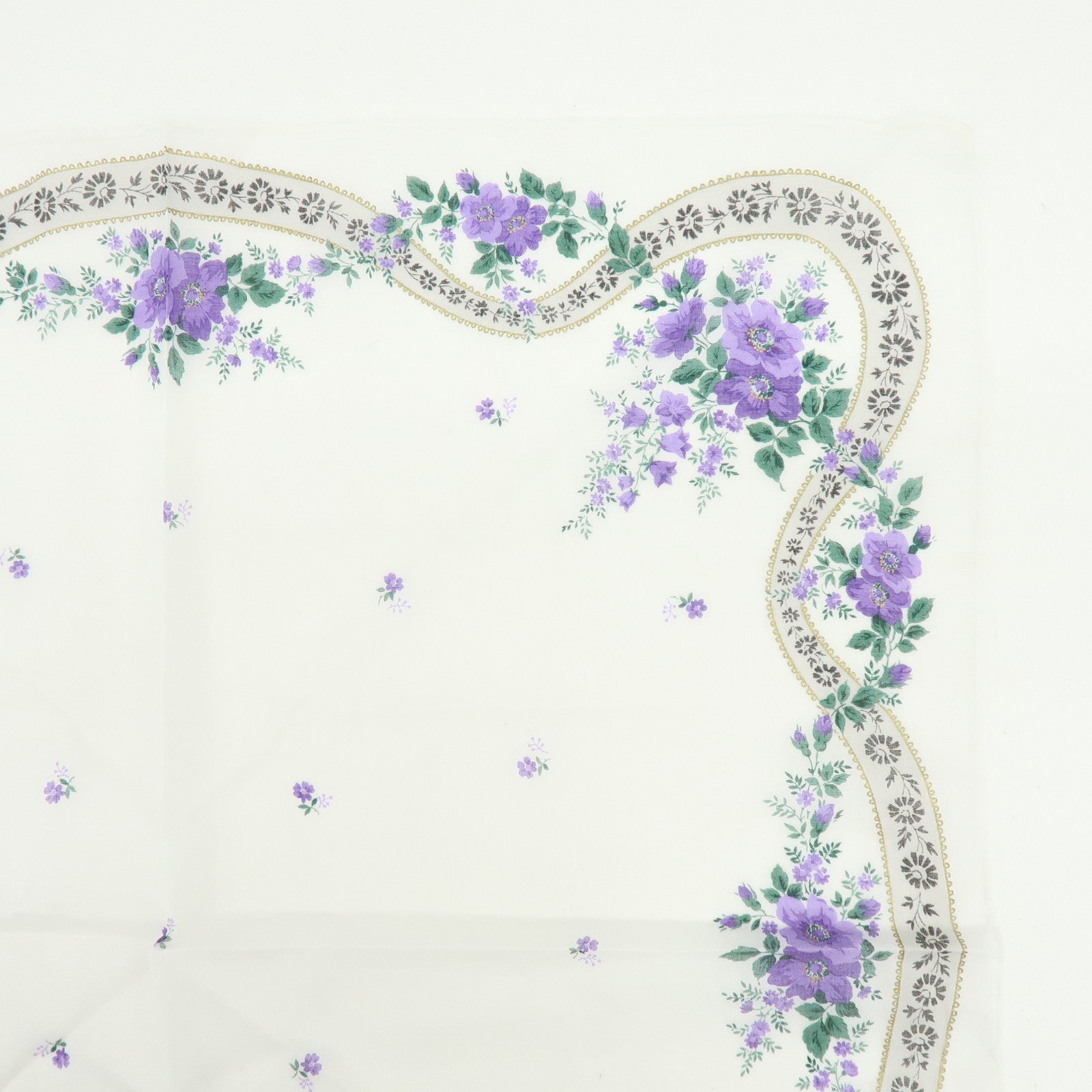 Christian Dior Set of 3 Cotton Handkerchief Flower White Purple