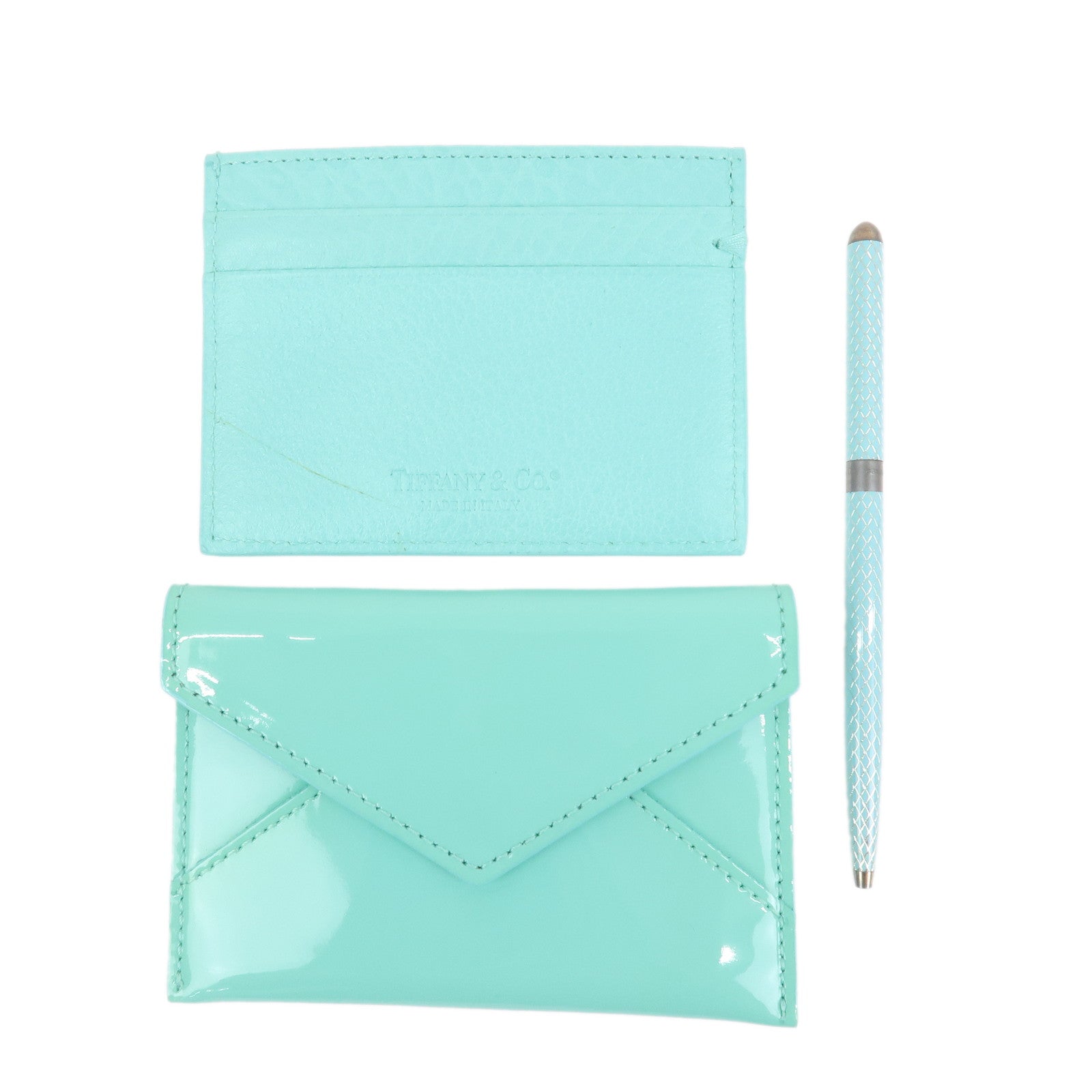 Tiffany & Co Set of 3 Card Case Coin Case Ballpoint Pen Light Blue