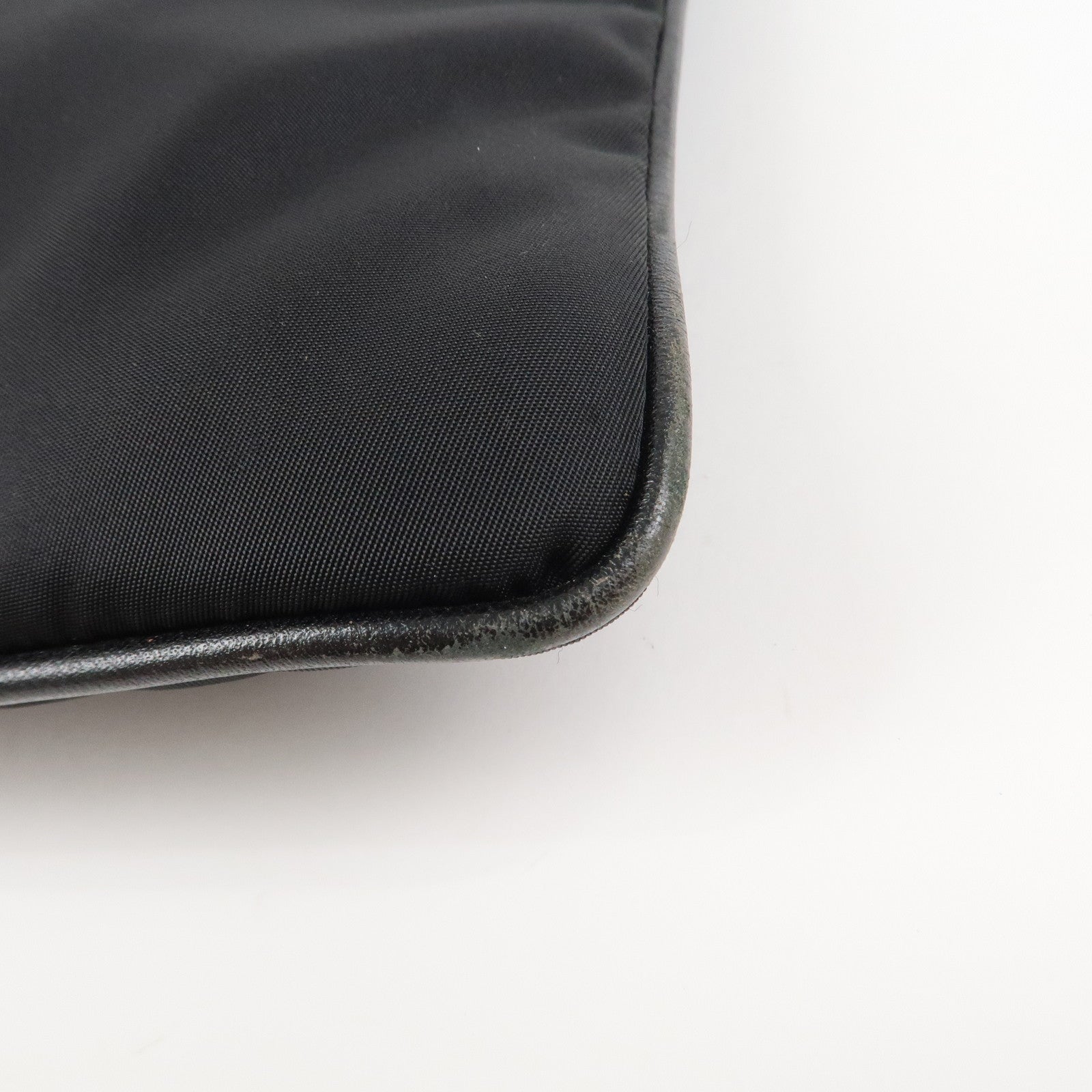 PRADA Triangle Logo Nylon Leather Shoulder Bag Black 1BH978