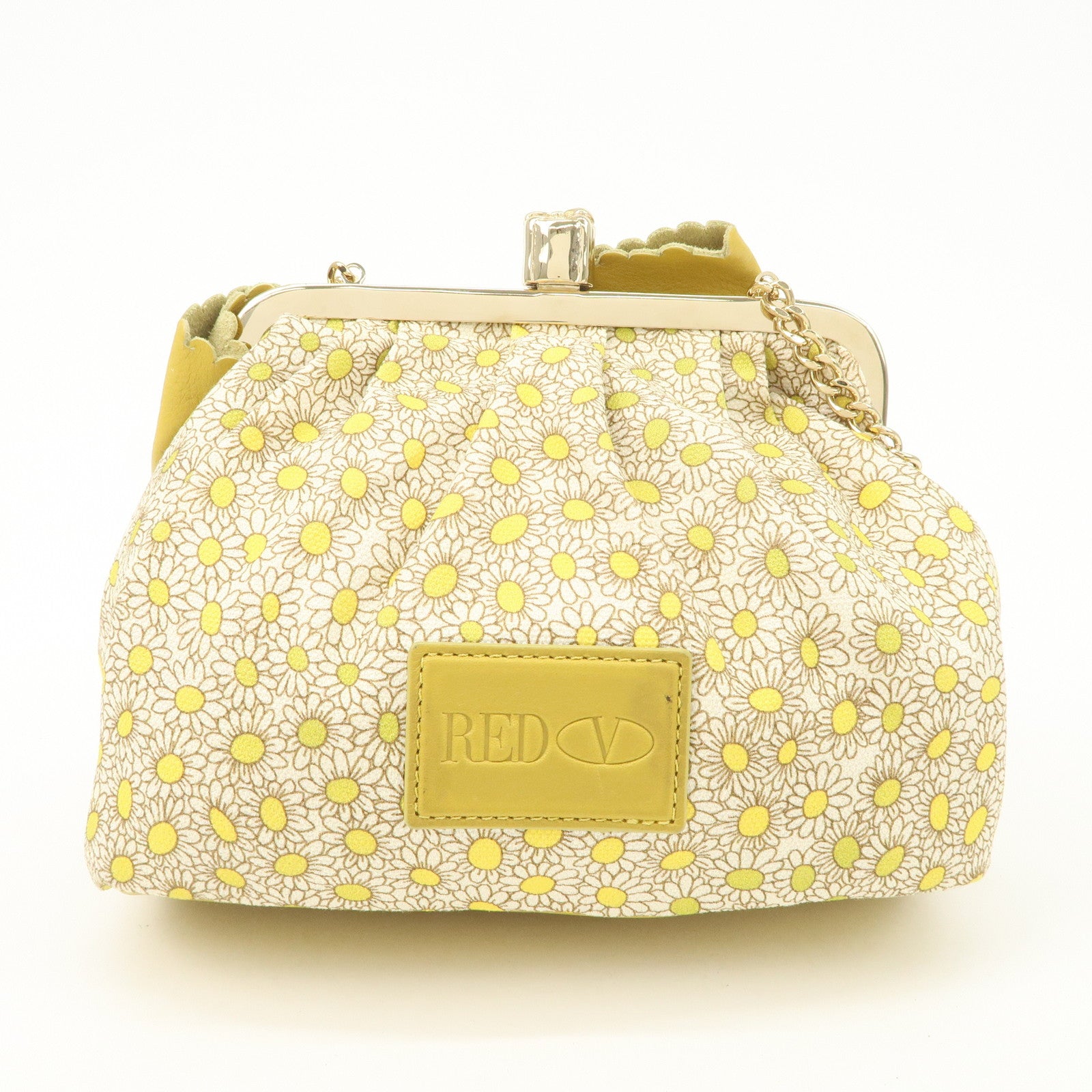 VALENTINO Canvas Leather Chain Shoulder Bag Hand Bag Mustard