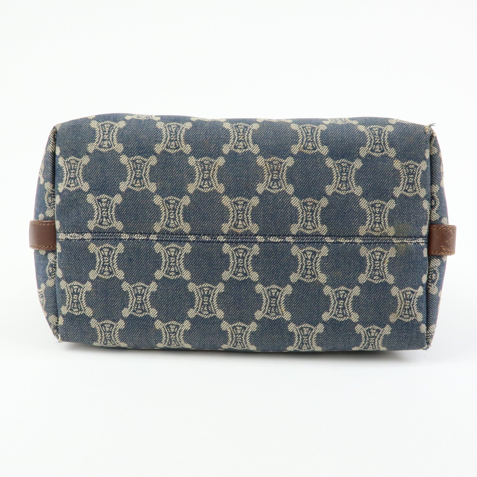 CELINE Macadam Denim Leather Shoulder Bag Hand Bag Blue Brown