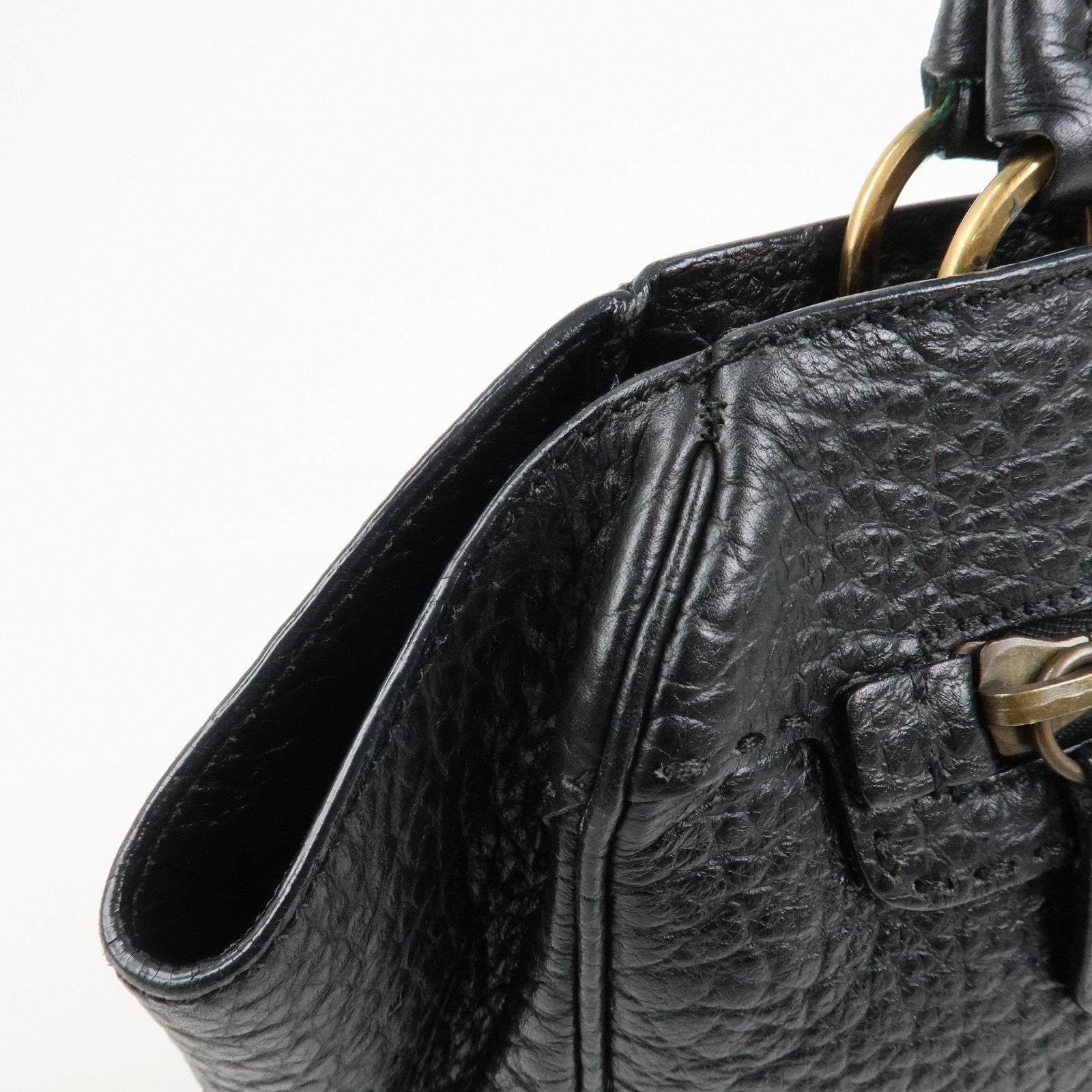 PRADA Triangle Logo Leather Shoulder Bag Hand Bag Black BR1976