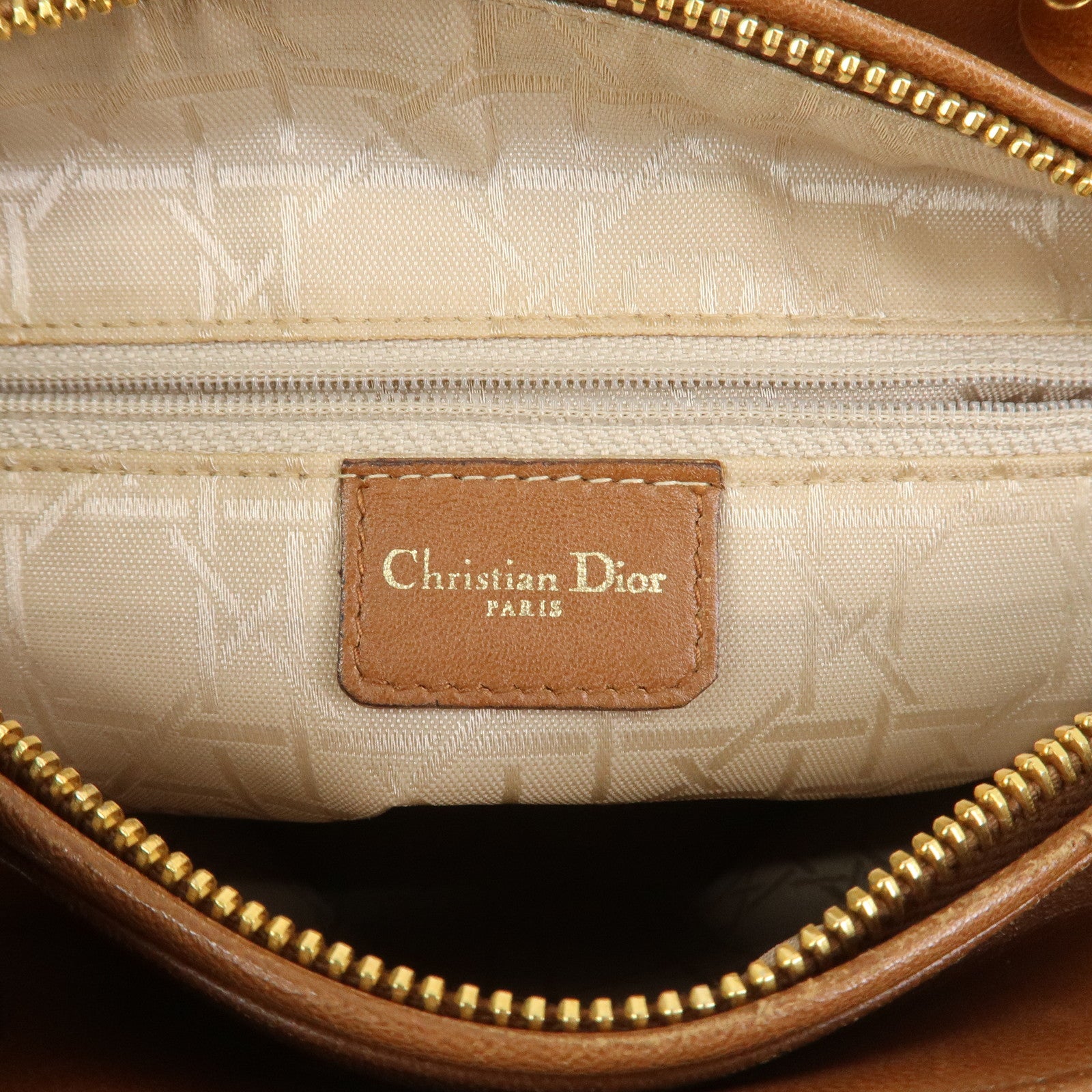 Christian Dior Canage Lady Dior Lamb Skin Hand Bag Tote Bag Brown