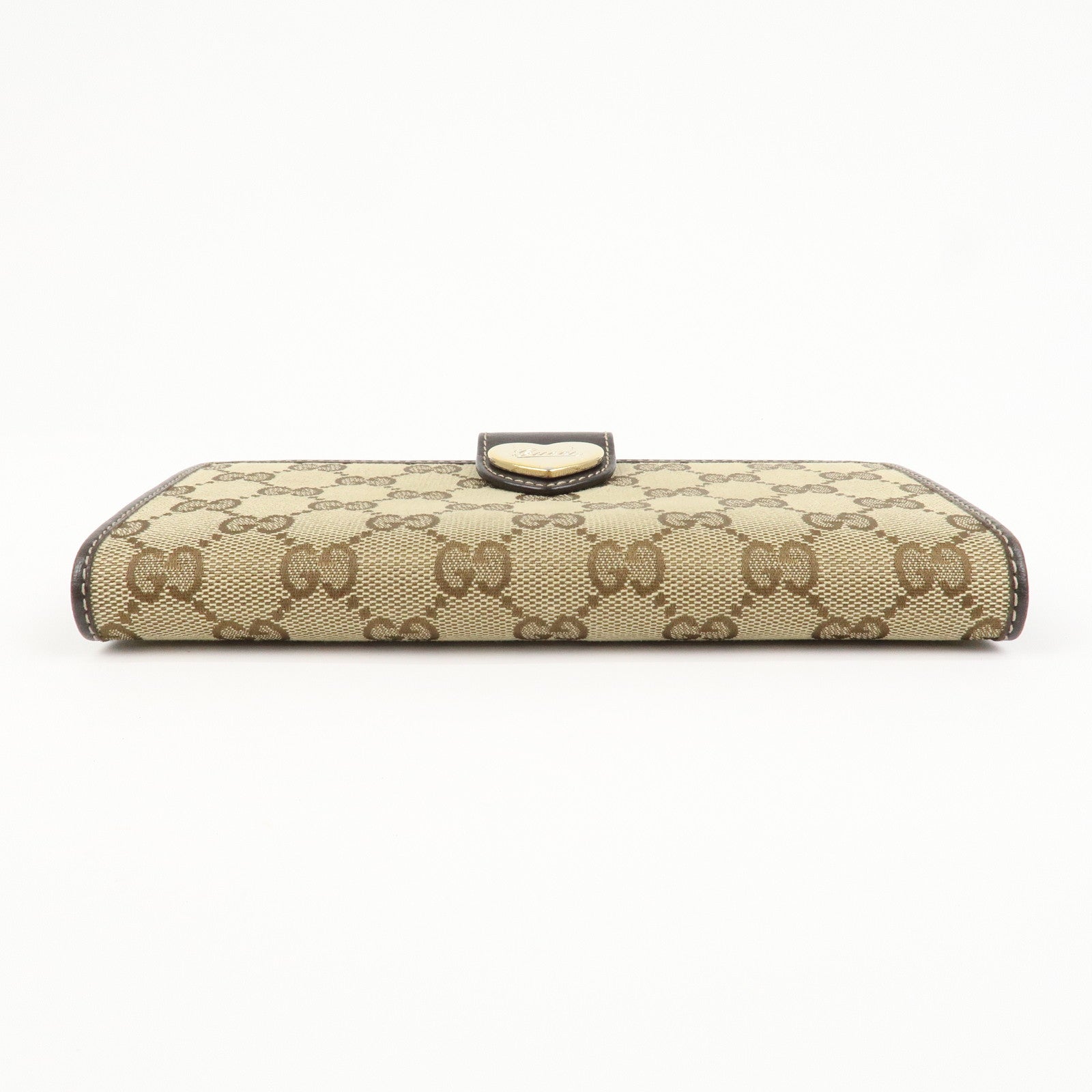 GUCCI Lovely Heart GG Canvas Leather Bi-fold Long Wallet 203550