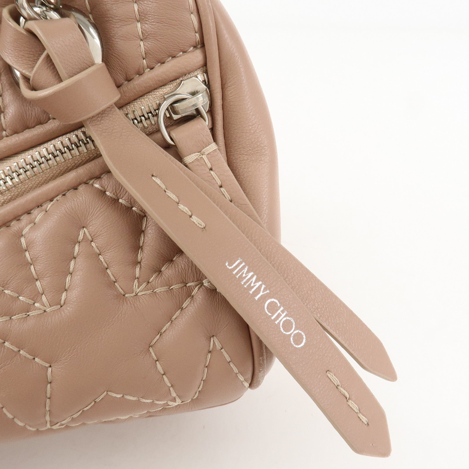 JIMMY CHOO Leather HELIA BOWLING S 2Way Hand Bag Pink Beige