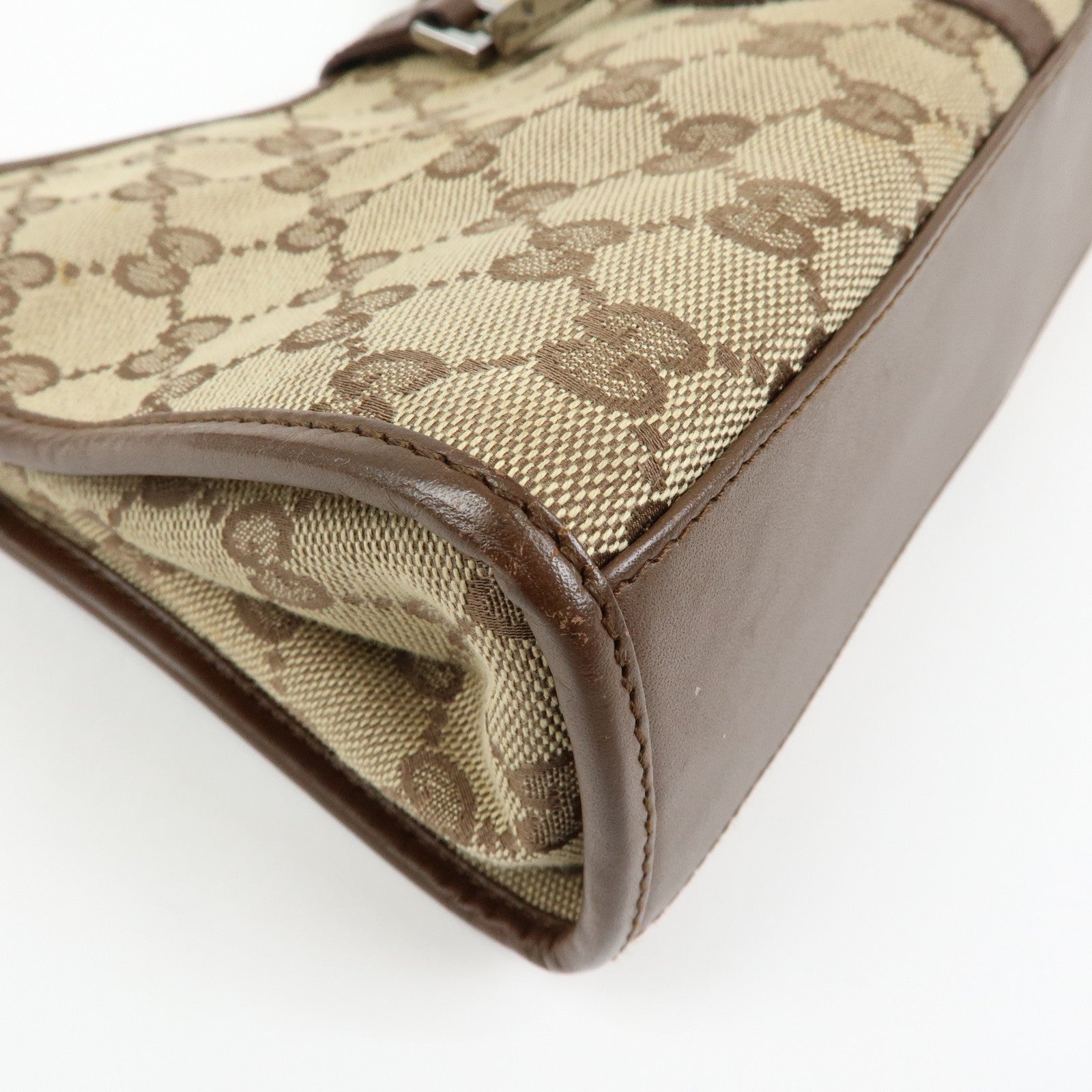 GUCCI Jackie GG Canvas Leather Hand Bag Brown 002.1068