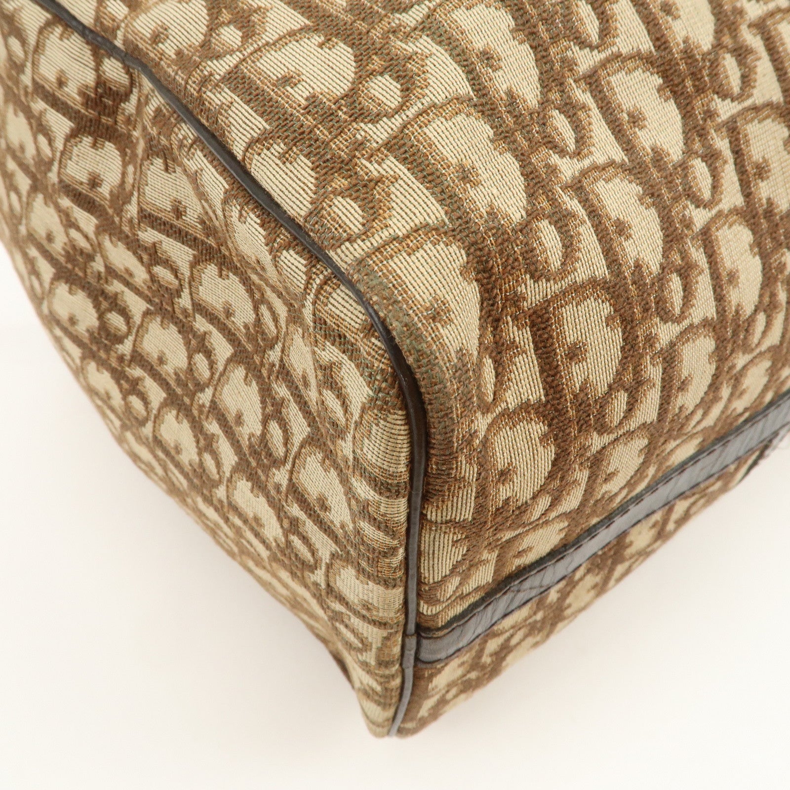 Christian Dior Trotter Jacquard Canvas Boston Bag Hand Bag Brown