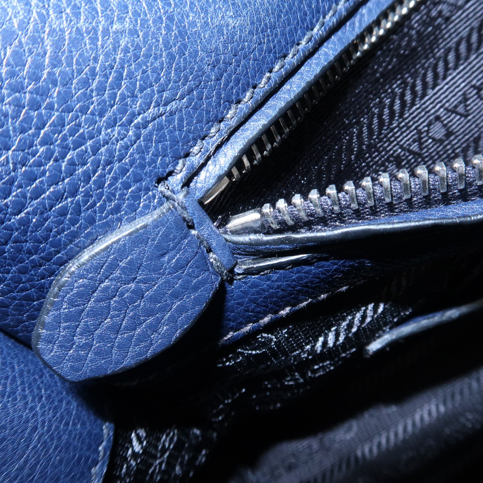 PRADA Triangle Logo Leather 2Way Bag Tote Bag Hand Bag Navy B2625M