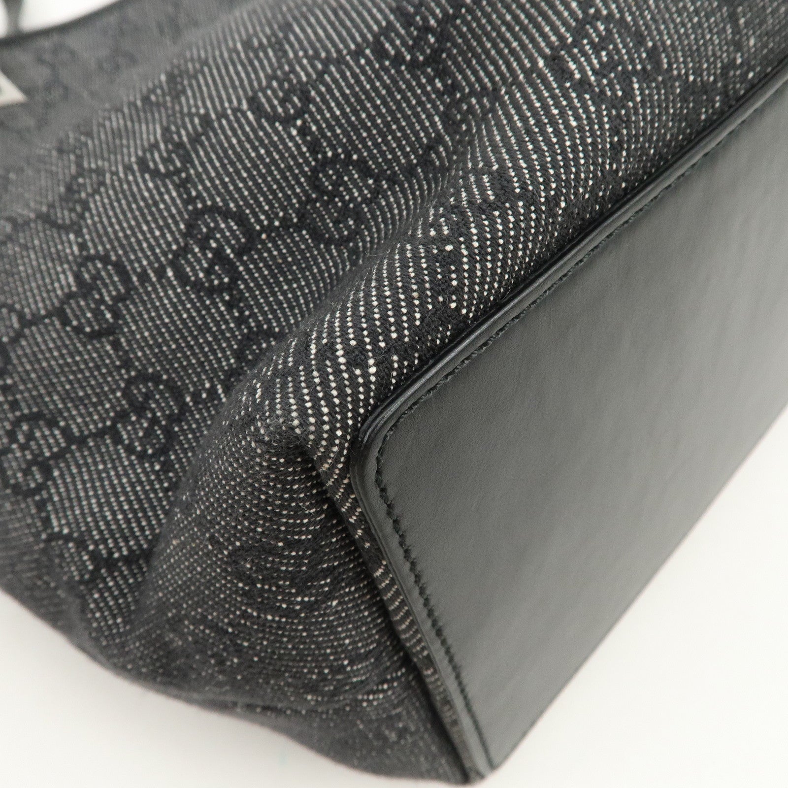 GUCCI GG Denim Leather Tote Bag Hand Bag Shoulder Bag Black 31243