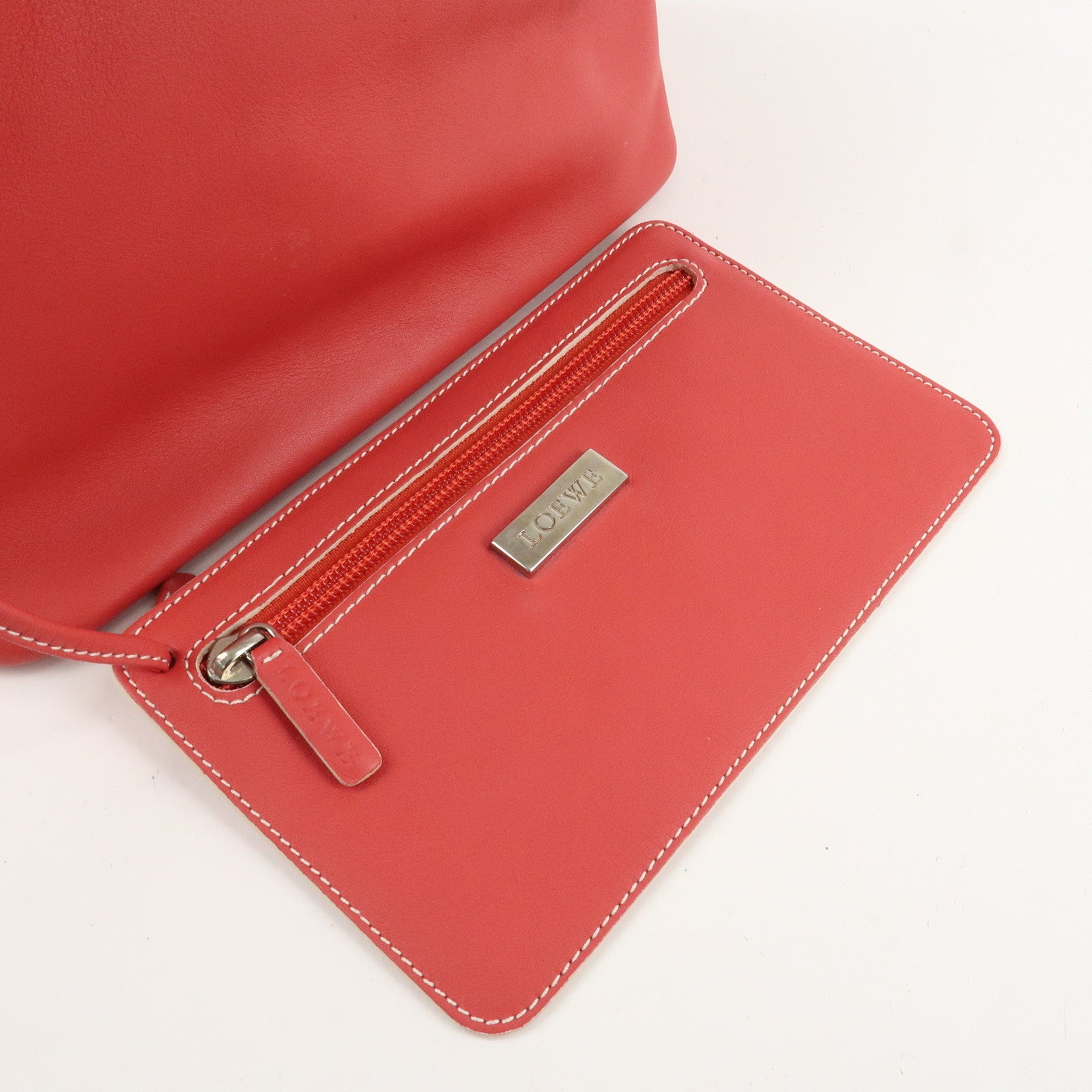 LOEWE Leather Hand Bag Red White Silver Hardware