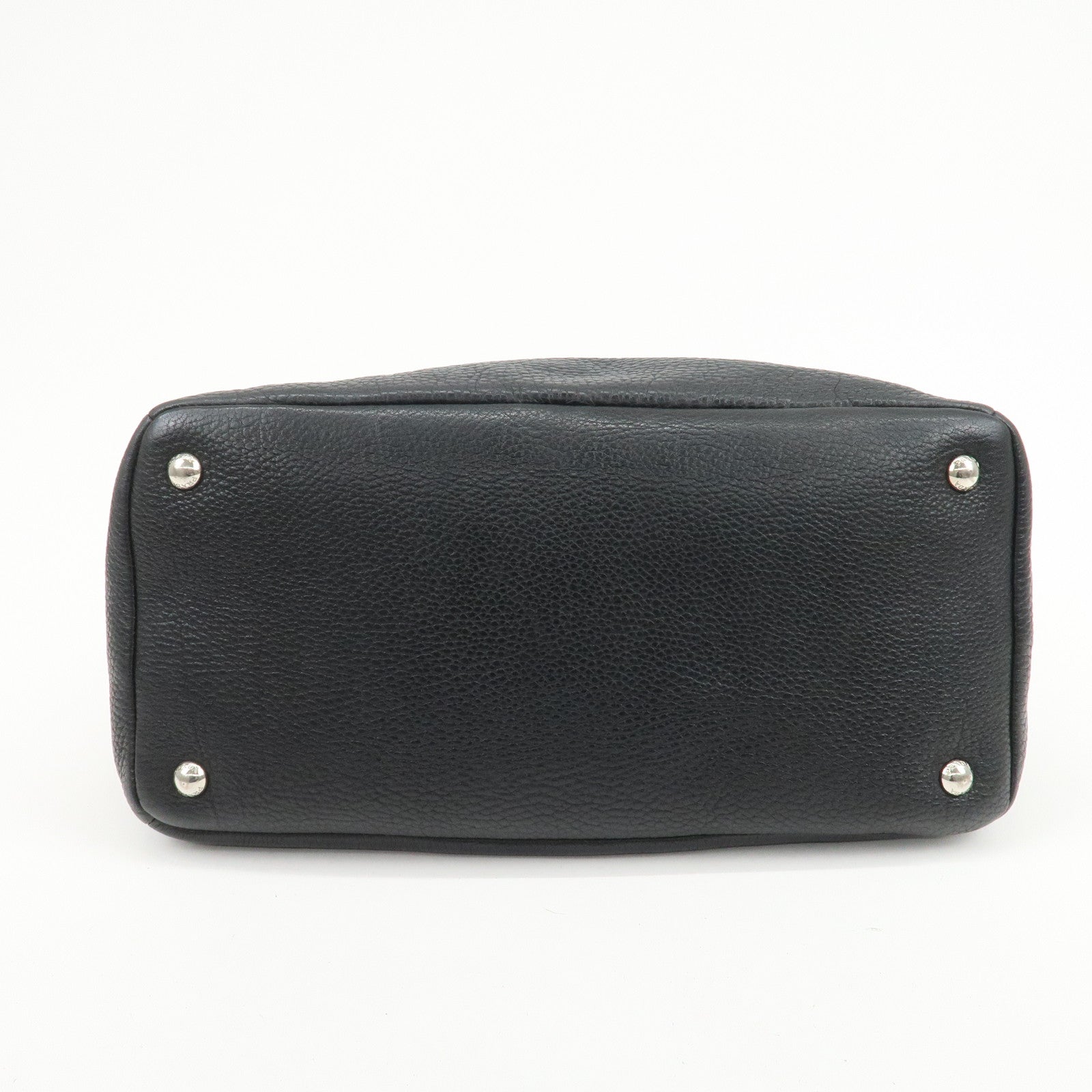 PRADA Logo Leather Shoulder Bag Hand Bag Tote Bag Black