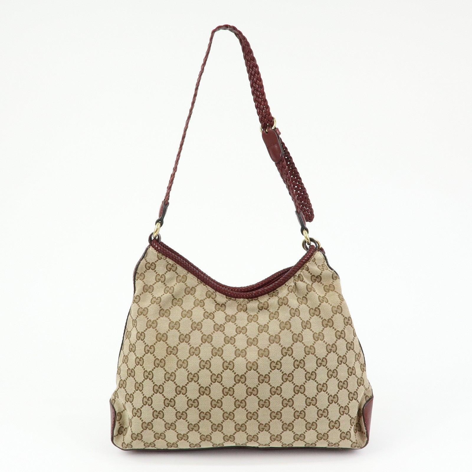 GUCCI Marrakech GG Canvas Leather Tassel Shoulder Bag Beige 257026