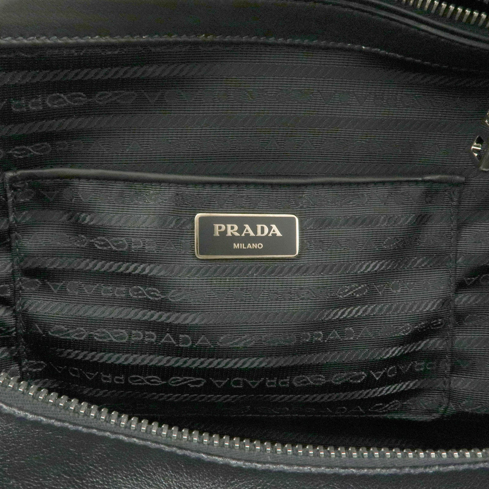 PRADA Triangle Logo Leather Boston Bag Shoulder Bag Black BR4998