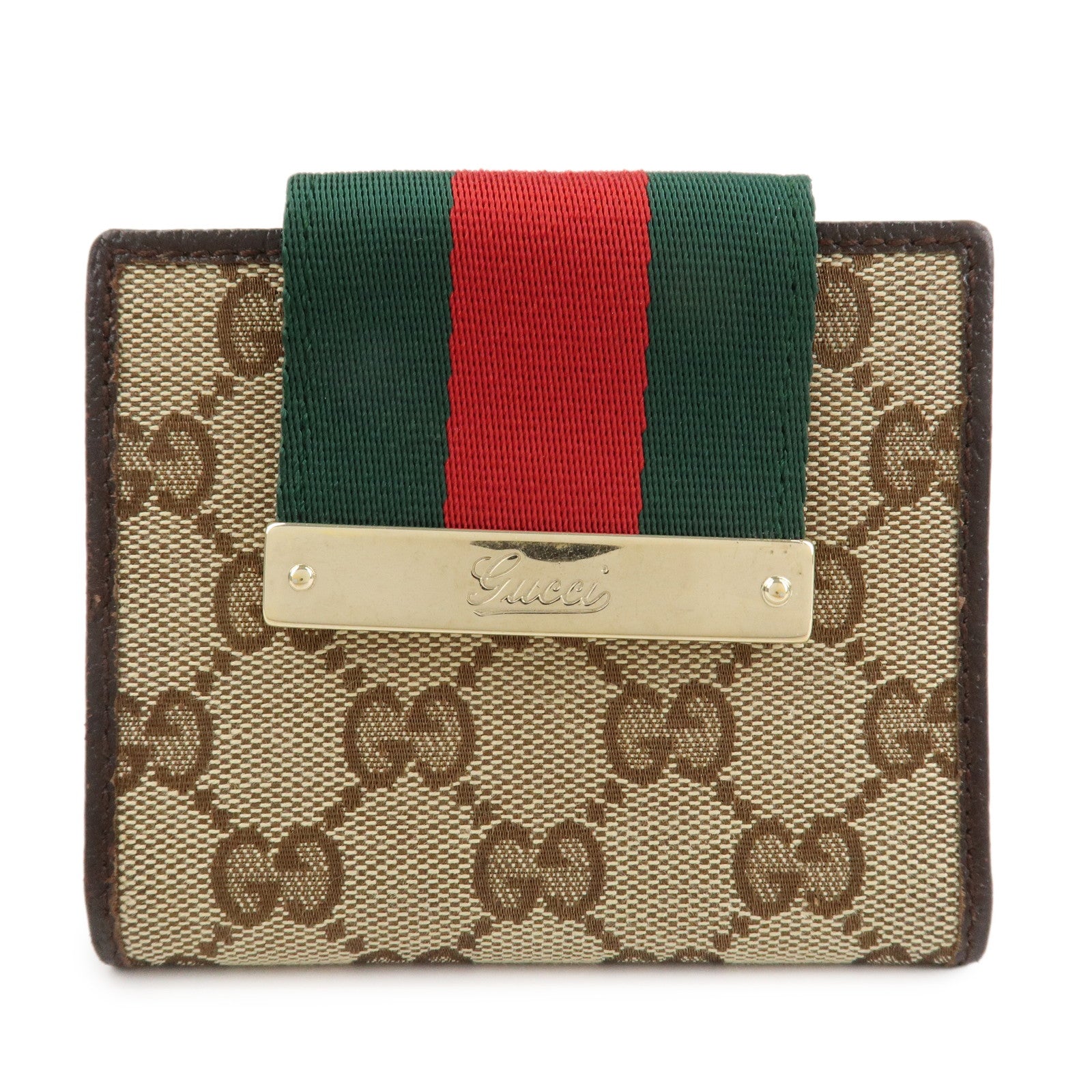 GUCCI Sherry GG Canvas Leather Bifold Compact Wallet Beige 181670