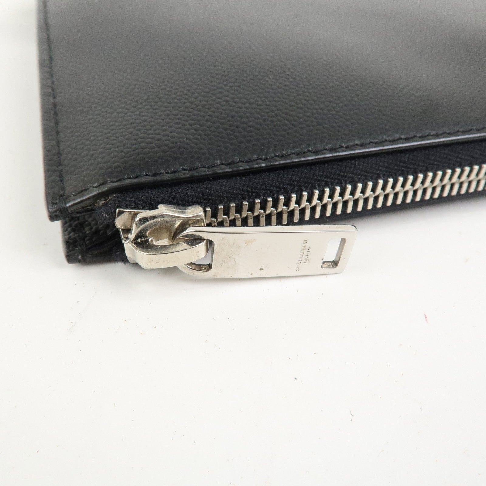 SAINT LAURENT PARIS Logo Leather Clutch Bag Black