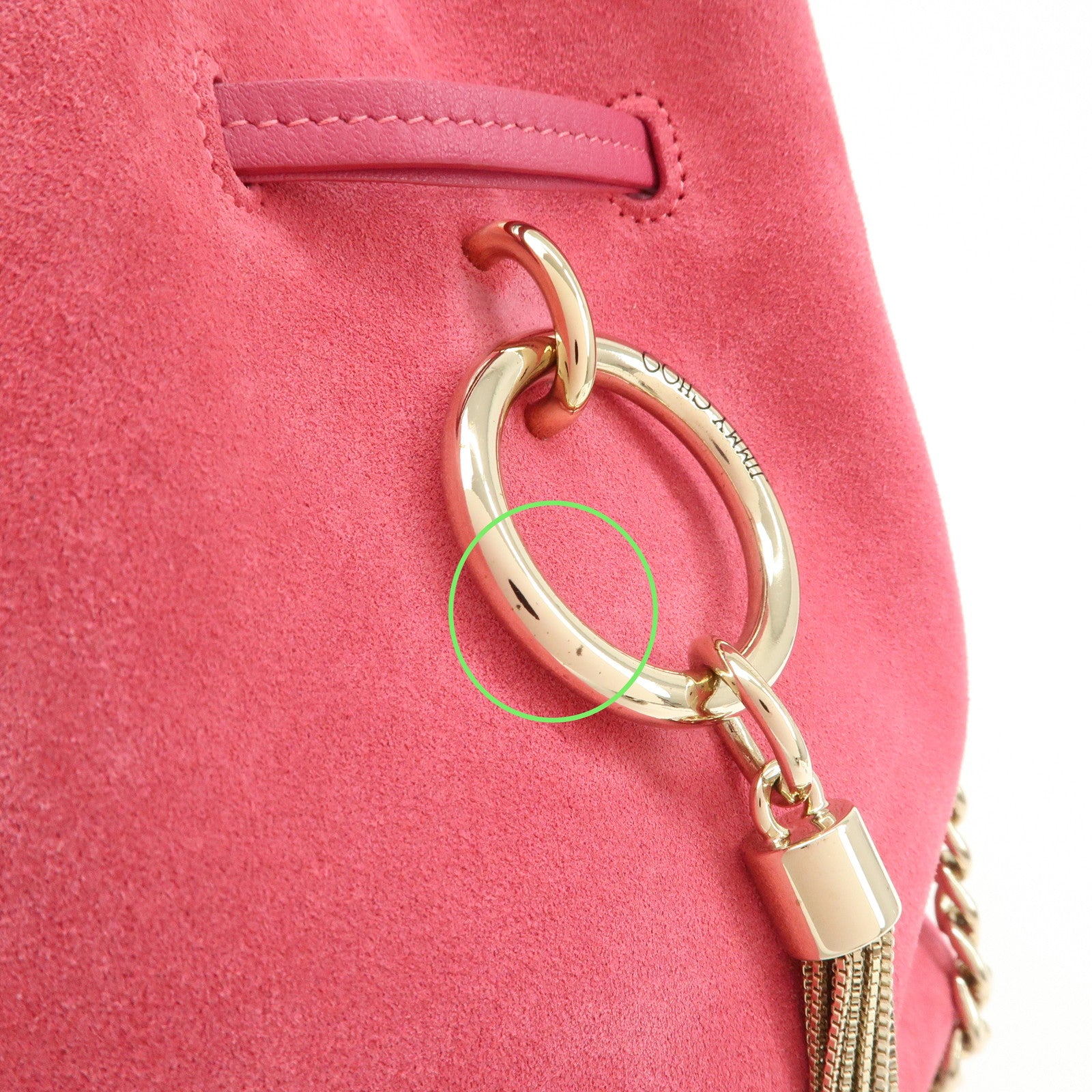 JIMMY CHOO Callie Drawstrings S Suede Chain Shoulder Bag Pink Used