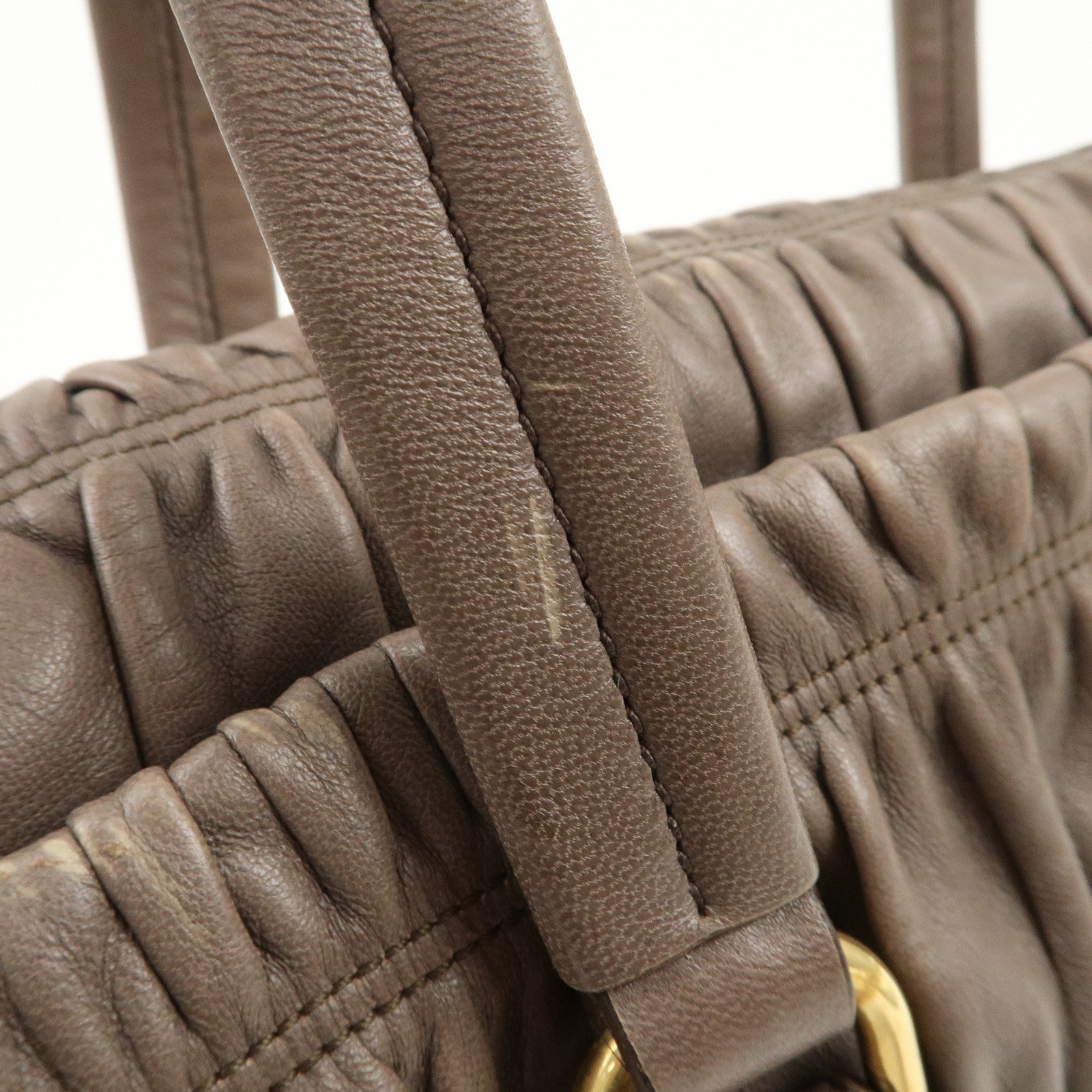 PRADA Logo Nappa Gaufre Leather Shoulder Bag Greige BR4443