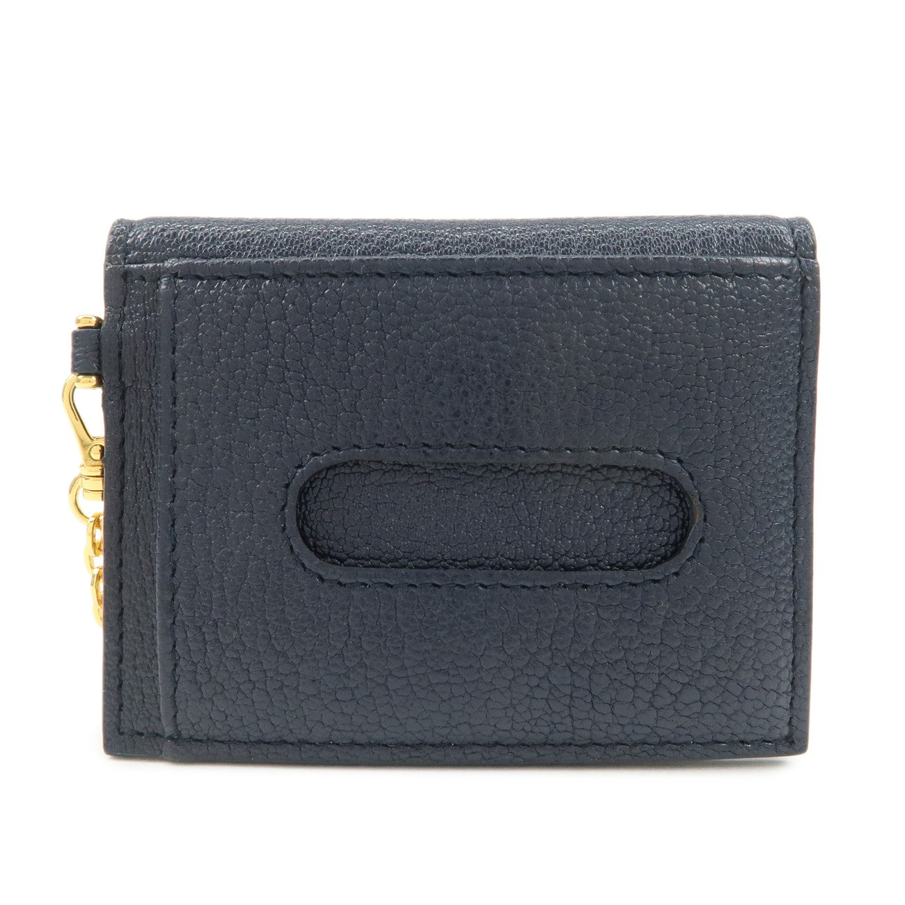 MIUMIU Logo Madras Leather Card Case Pass Case Navy 5MC320 Used