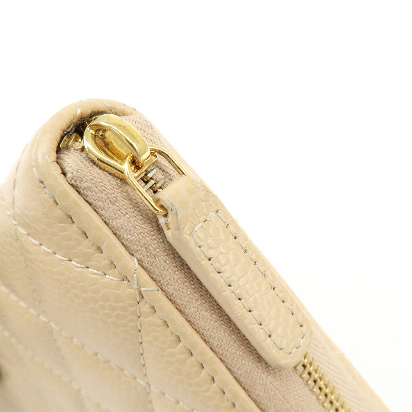 CHANEL Matelasse COCO Mark Caviarskin Zipppy Long Wallet Beige