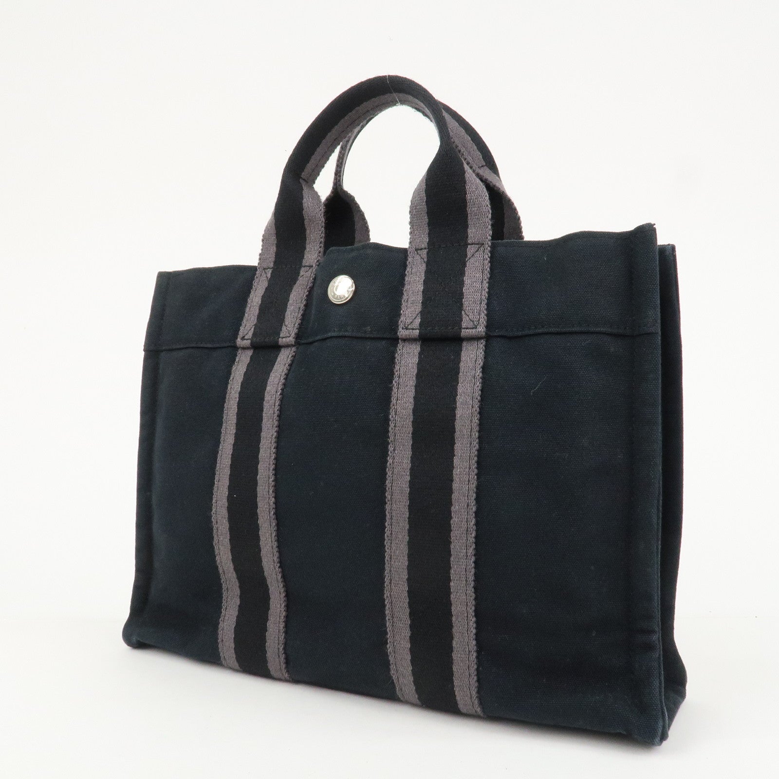 HERMES Fourre Tout PM Canvas Tote Bag Hand Bag Black