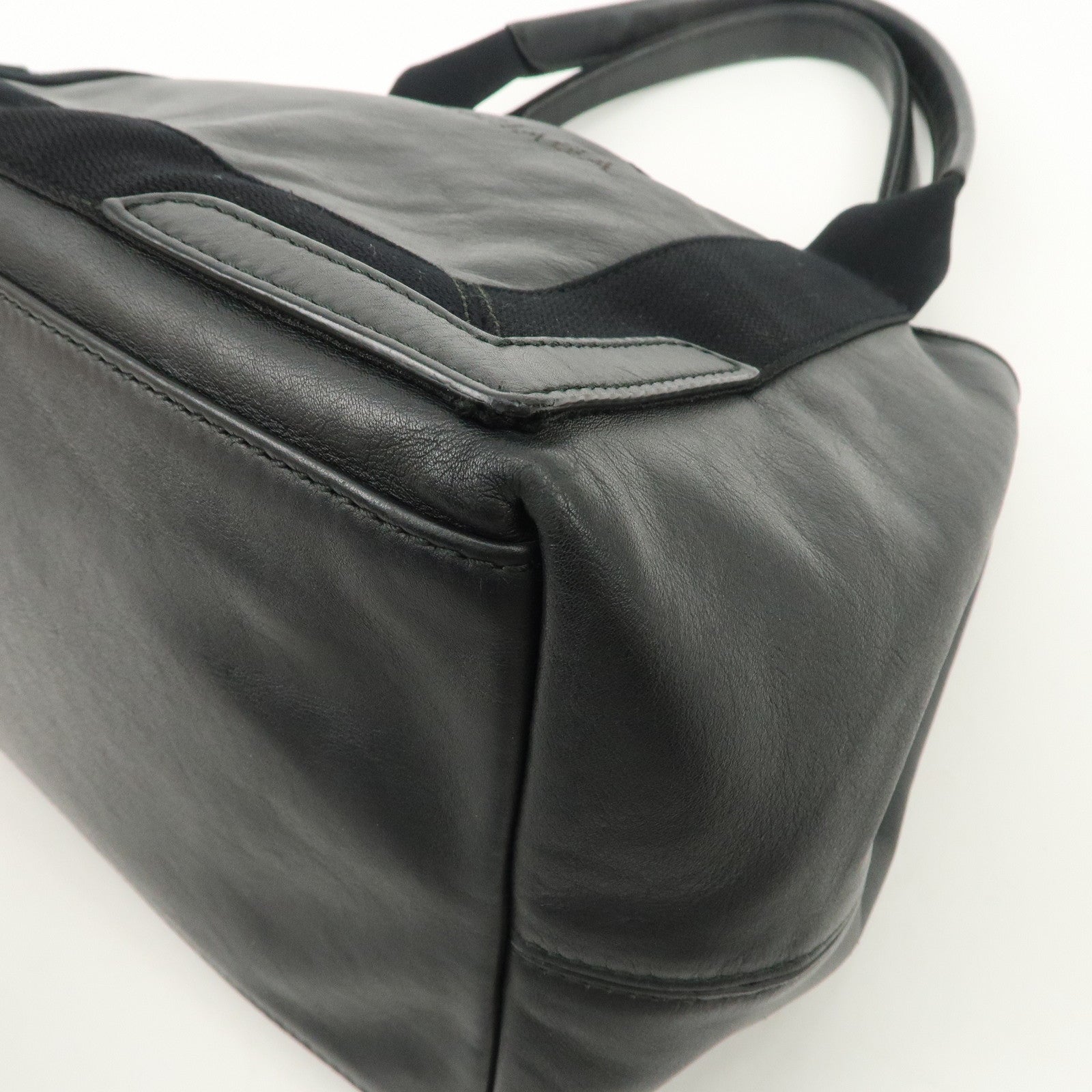 BALENCIAGA Leather Navy Cabas S Tote Bag Hand Bag Black 339933 Used