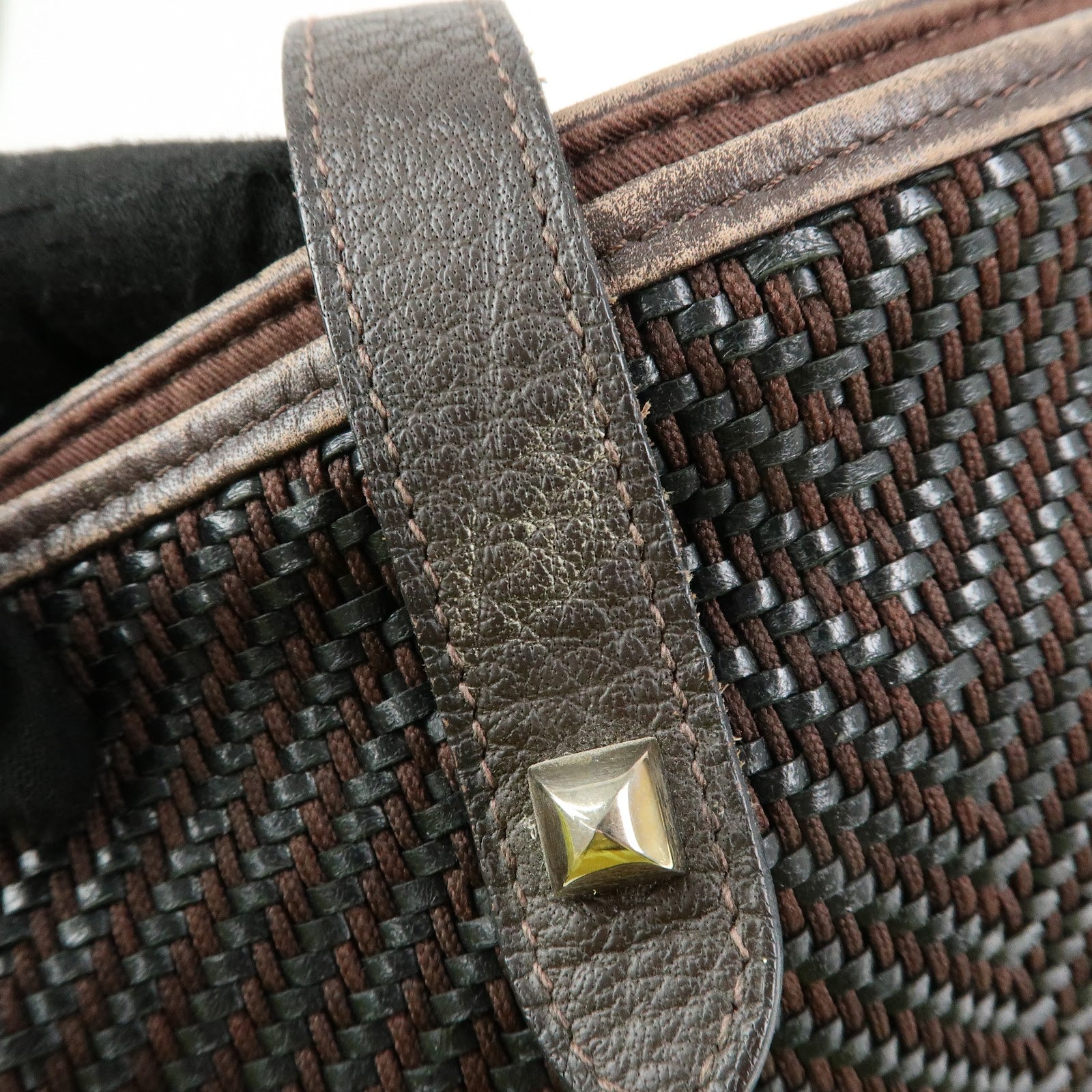 HERMES Amedaba Diago GM Polyester Leather Tote Bag Brown Black