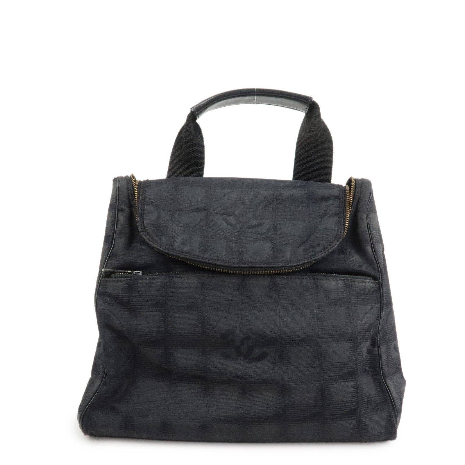 CHANEL New Travel Line Nylon Jacquard Leather 2Way Bag Black A15958