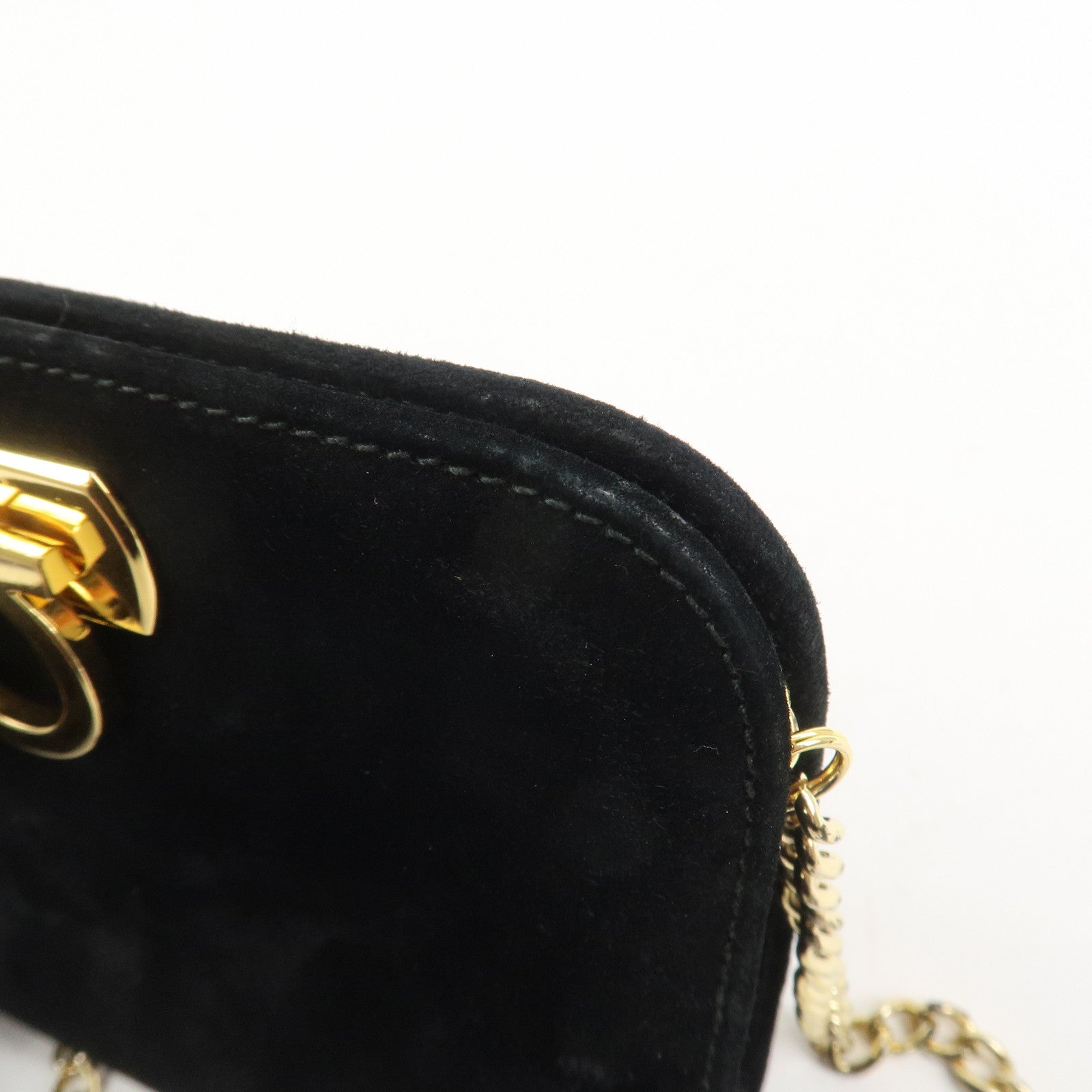 Ferragamo Gancini Suede Leather Chain Shoulder Bag Black