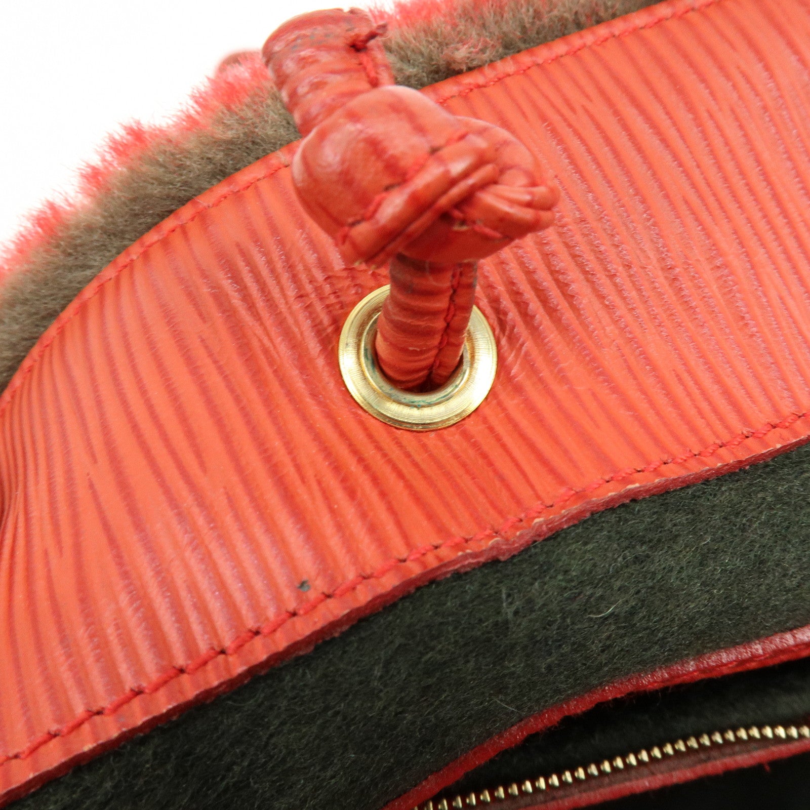 FENDI Fur Leather Tote Bag Hand Bag Shoulder Bag Red 321262900069