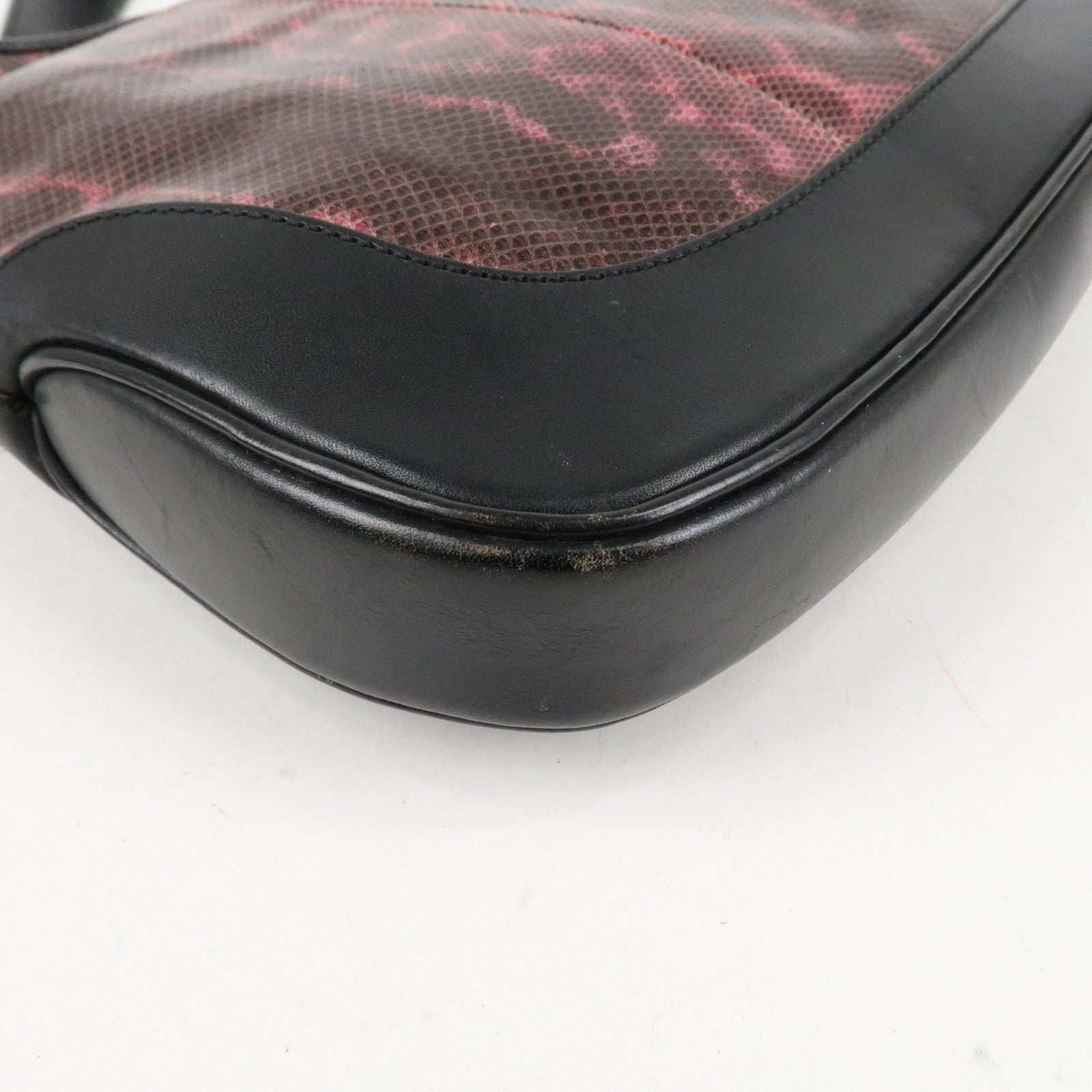 GUCCI Jackie Leather Python Shoulder Bag Black Pink 001.3306.3444 Used