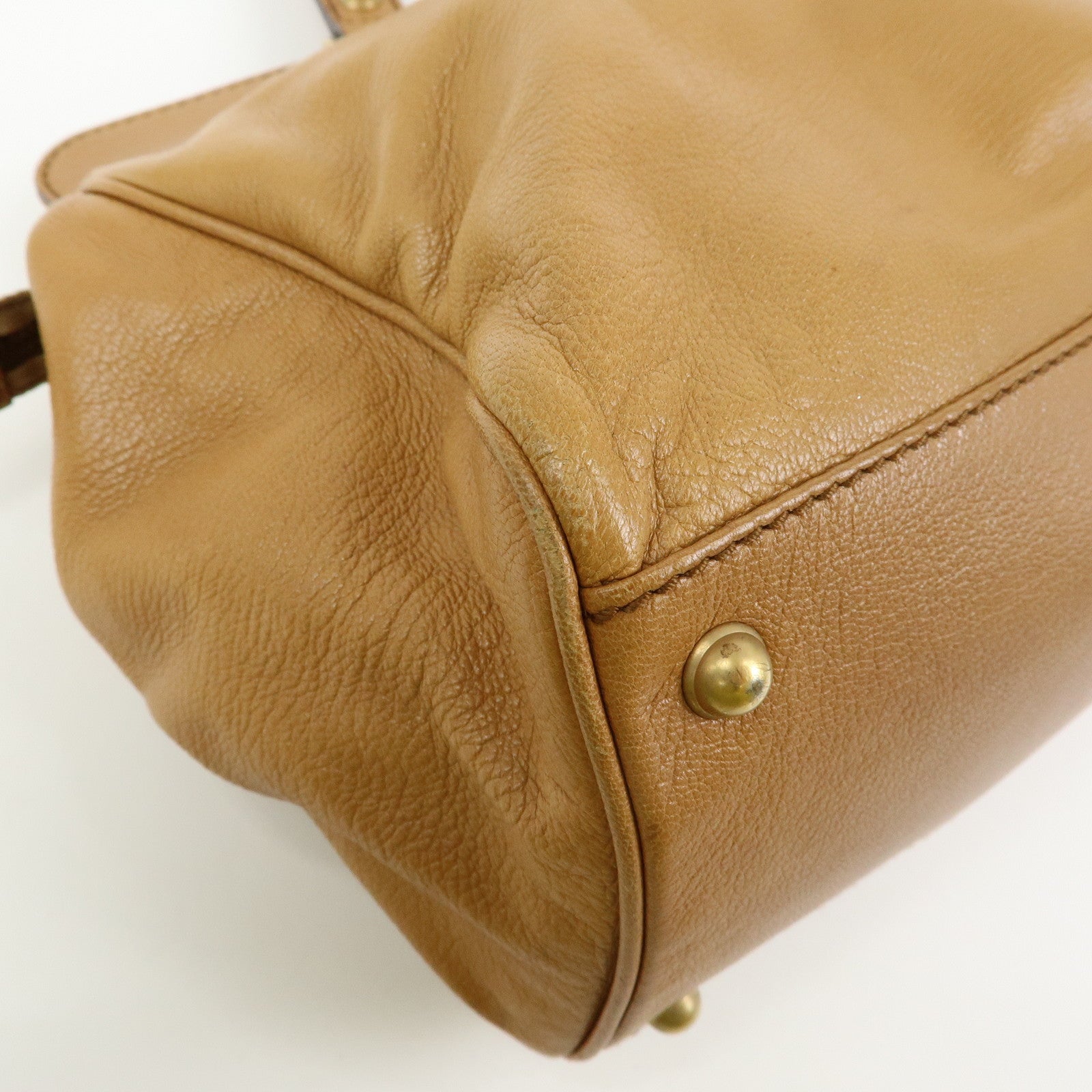 GUCCI Interlocking G Leather Blondie Studs Hand Bag Brown 121551