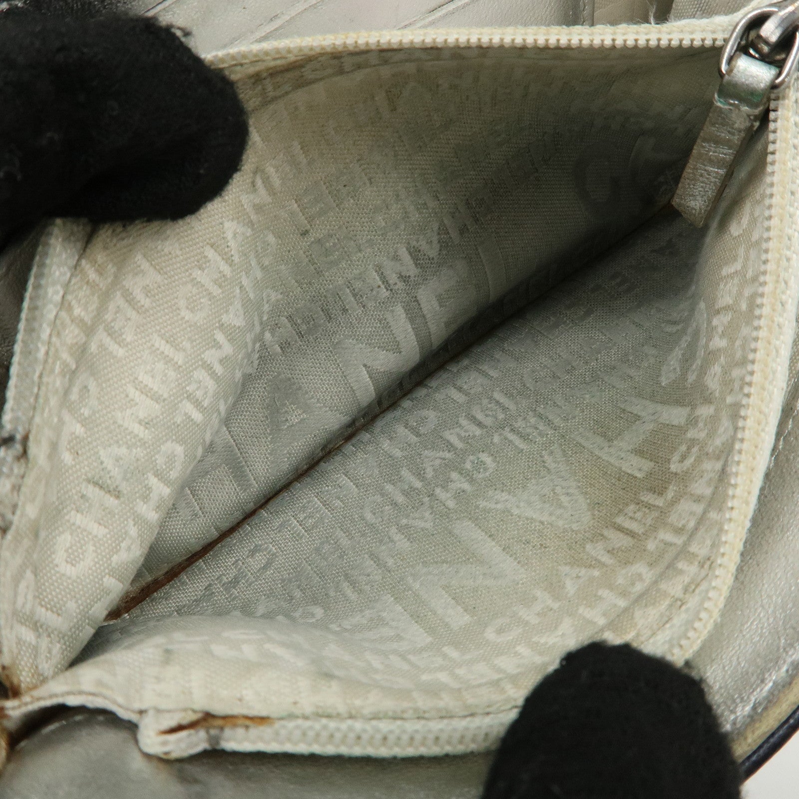 CHANEL Icon Line COCO Mark Lamb Skin Bi-fold Wallet Black Used