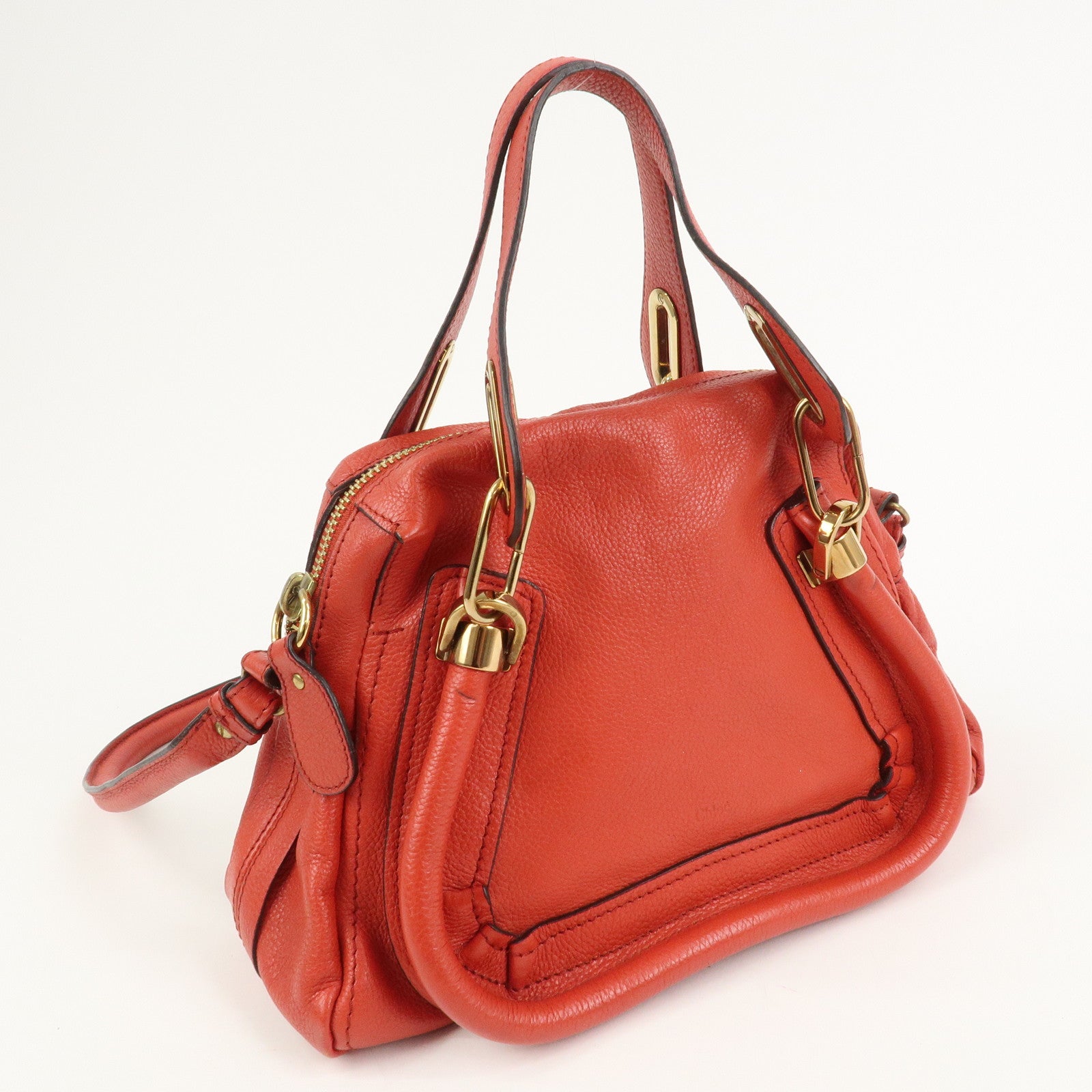 Chloe Paraty Leather 2Way Bag Shoulder Bag Hand Bag Red 031157