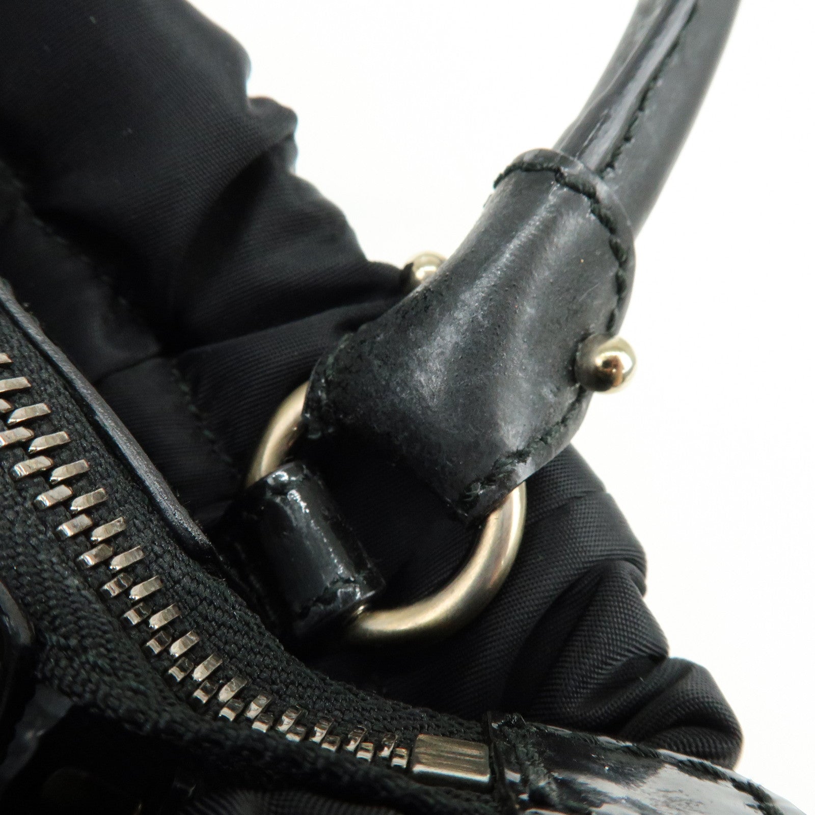 Ferragamo Vara Ribbon Nylon Patent Leather 2Way Bag Hand Bag Black
