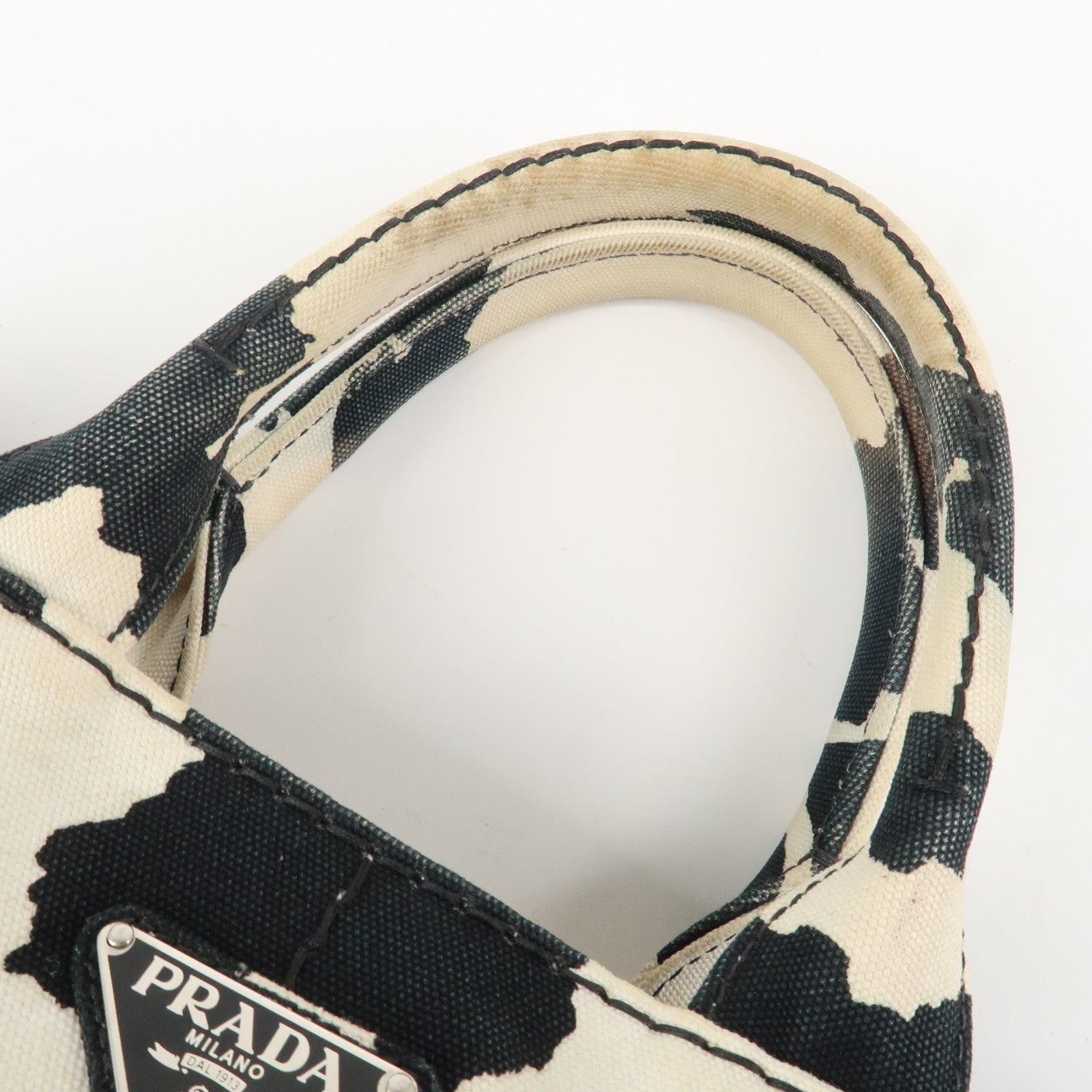 PRADA Logo Canapa Mini Canvas 2Way Bag Hand Bag Black White B2439G Used