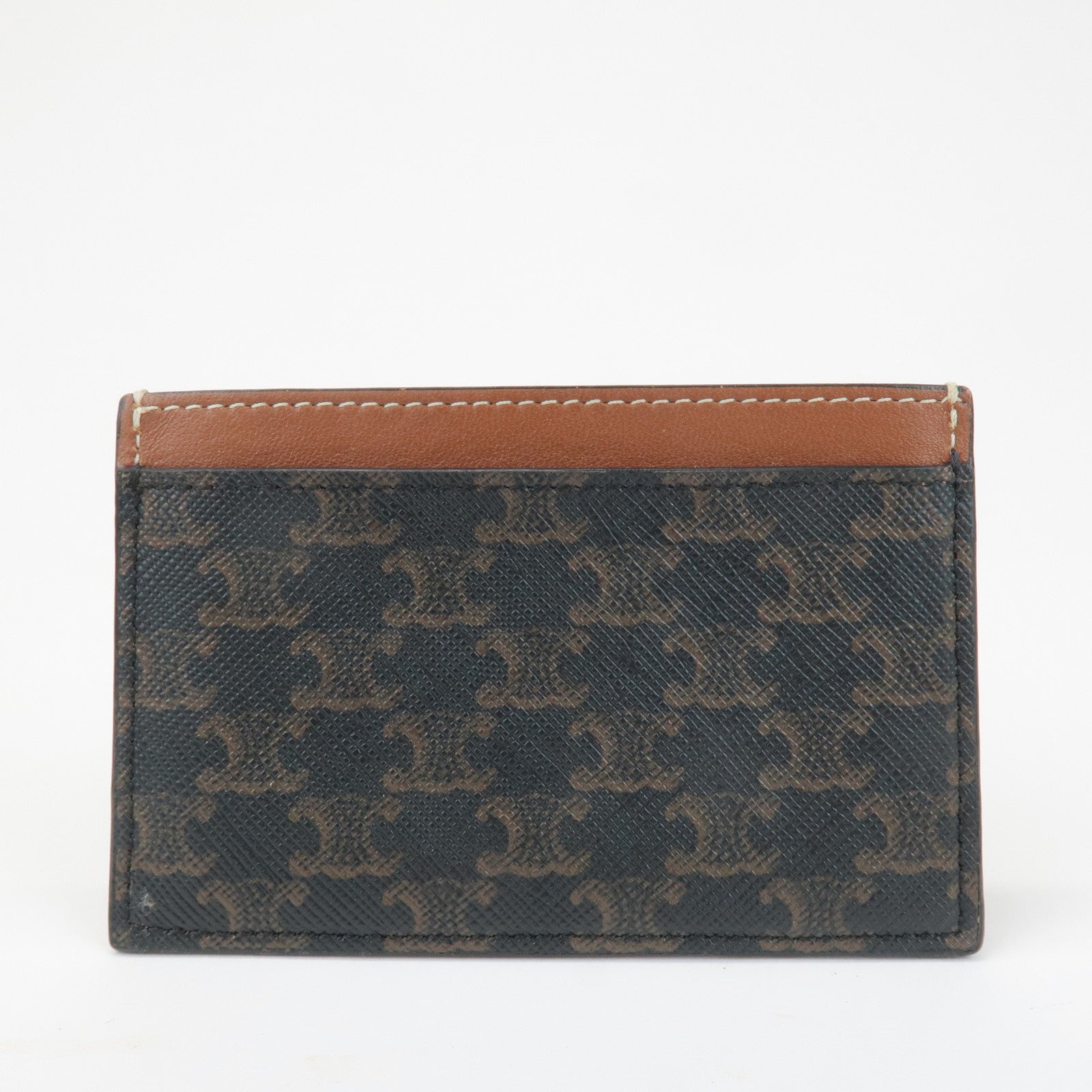 CELINE Leather Canvas Triomphe Card Case Black Brown 10B702CLY