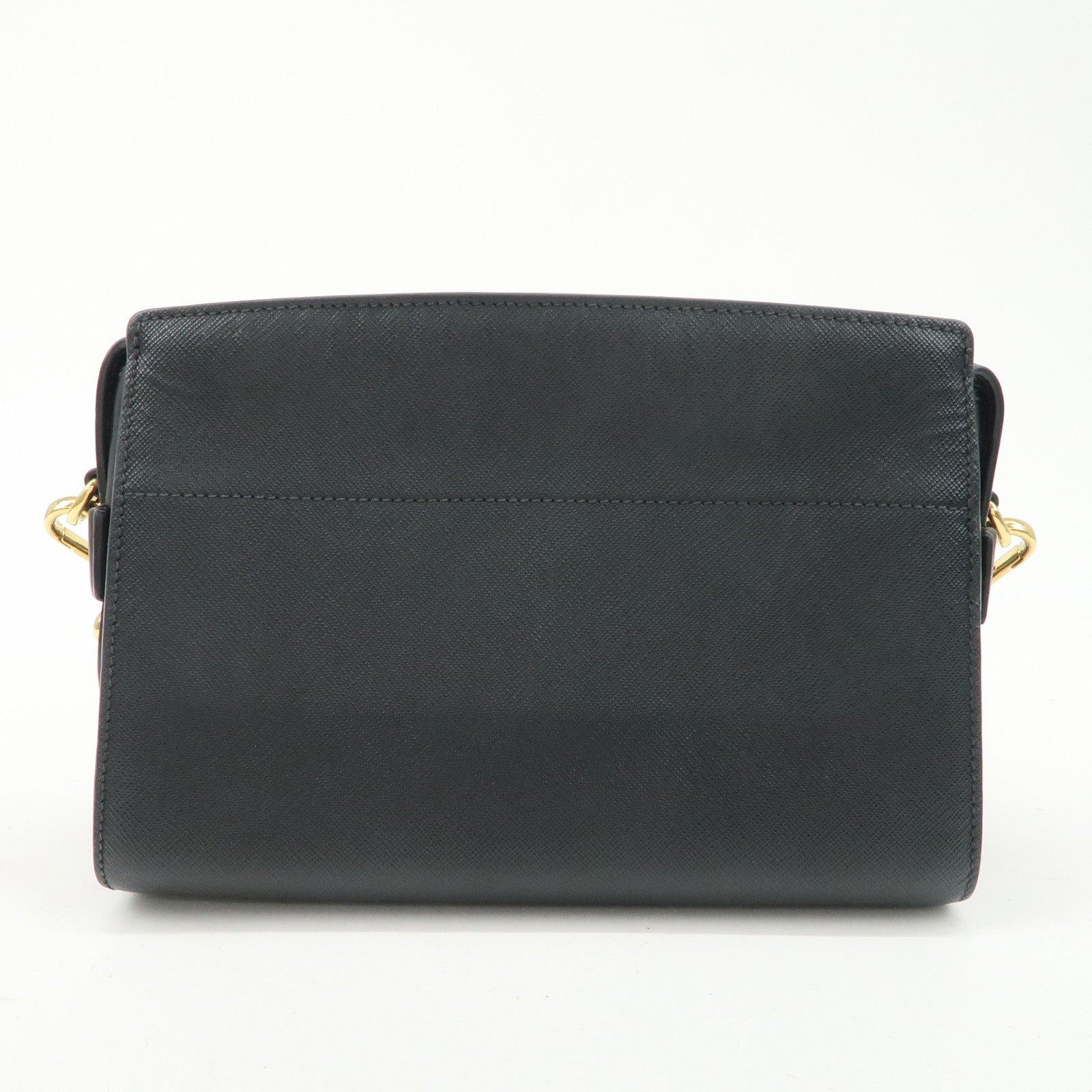PRADA Logo Saffiano Leather Shoulder Bag Gold HDW Black