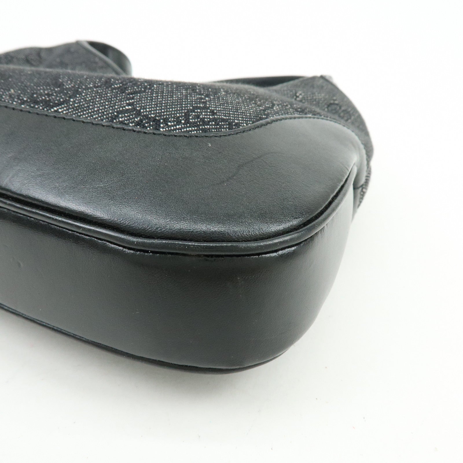 GUCCI Jackie GG Denim Leather Shoulder Bag Hand Bag Black 00963