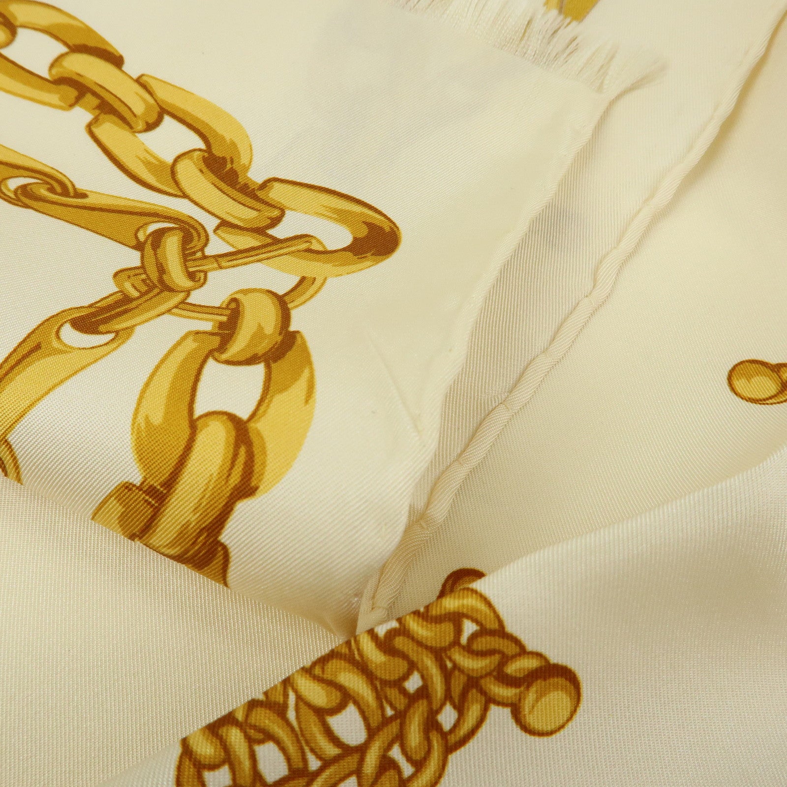 CELINE Macadam Chain Patten Silk 100% Scarf Ivory Gold