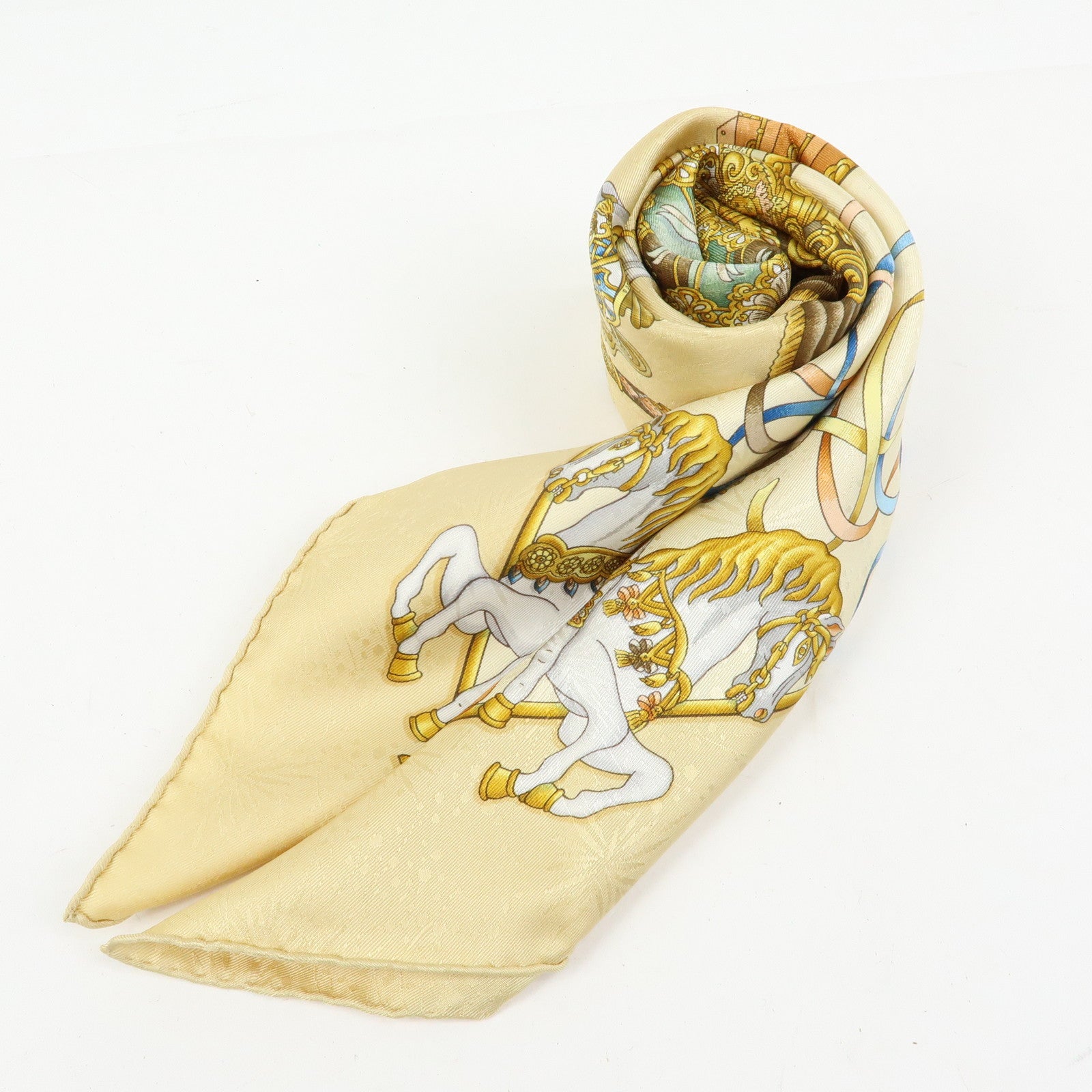 HERMES Carre 90 Silk 100% Scarf LUNA PARK Gold