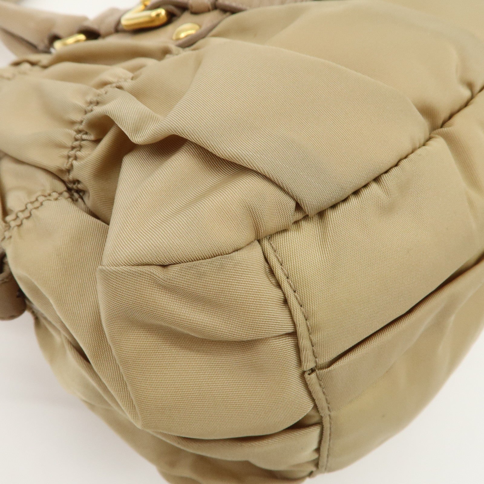 PRADA Logo Nylon Leather 2Way Shoulder Bag Hand Bag Beige BN1407