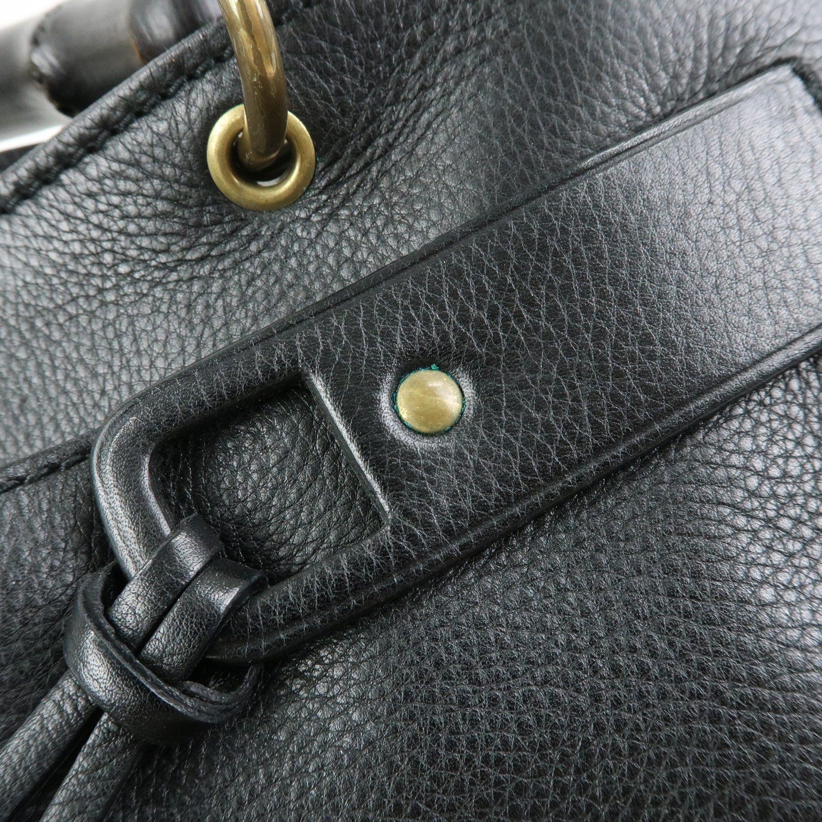 GUCCI Bamboo Leather Tote Bag Hand Bag Black 109138