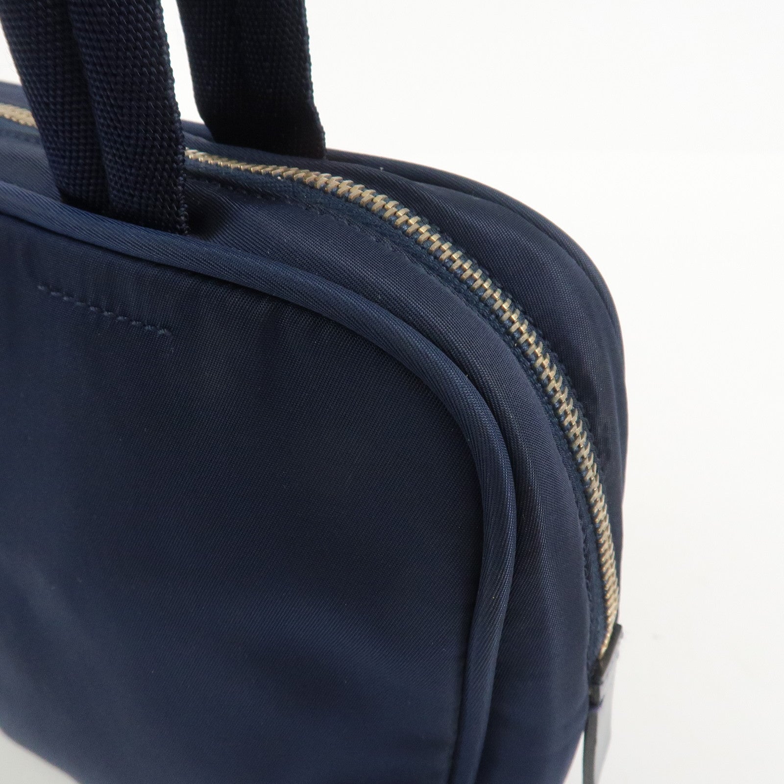 PRADA Triangle Logo Nylon Leather Hand Bag Navy
