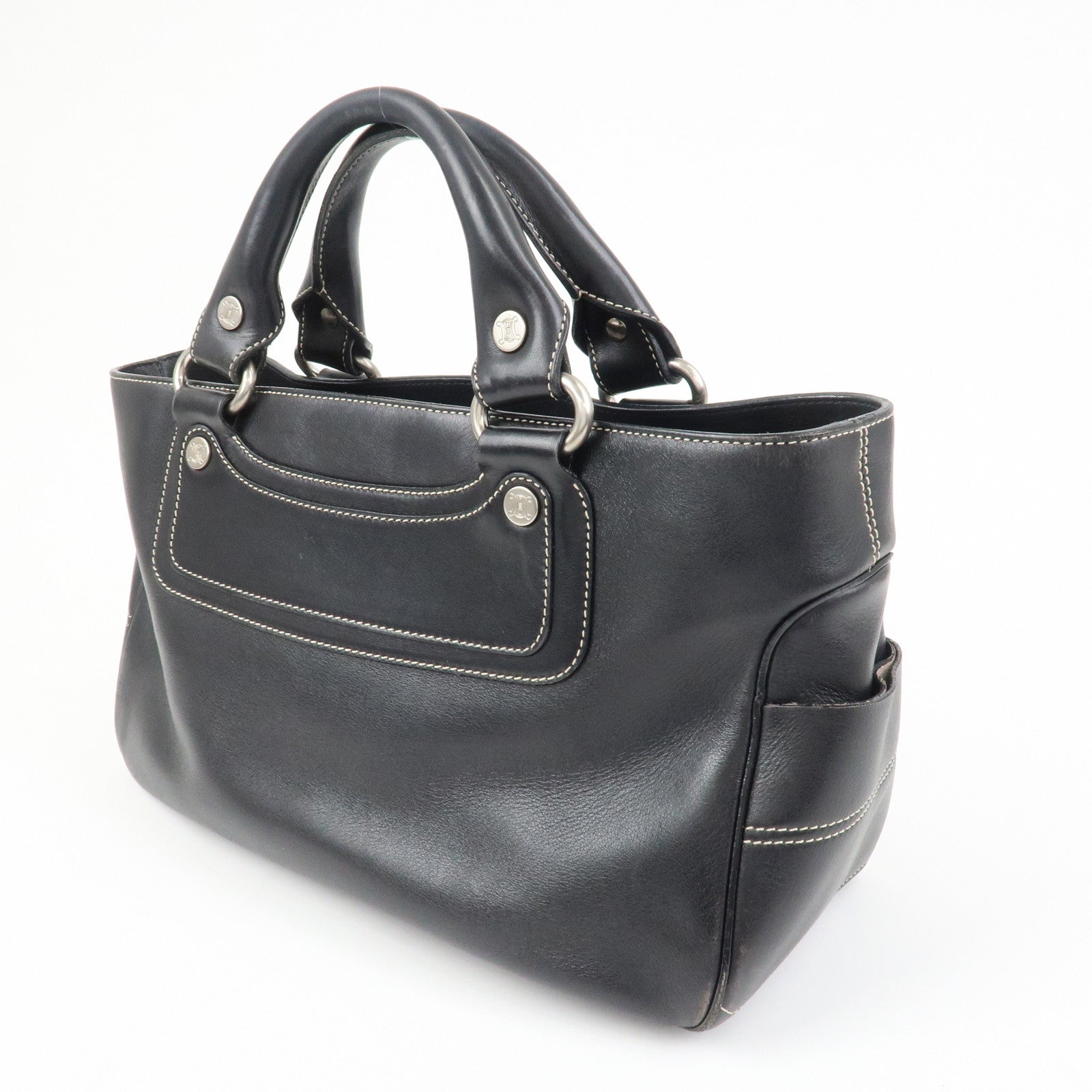 CELINE Leather Boogie Bag Macadam Engraved Hand Bag Tote Bag Black