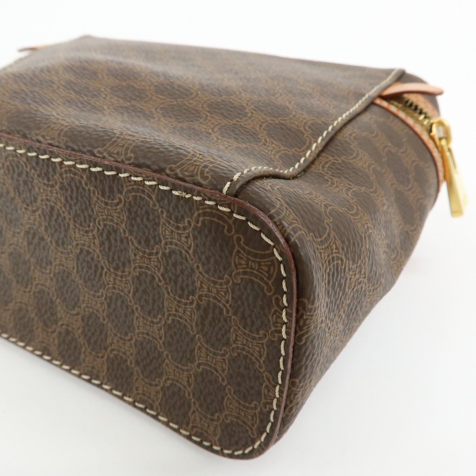 CELINE Macadam PVC Leather Hand Bag Vanity Bag Pouch Brown